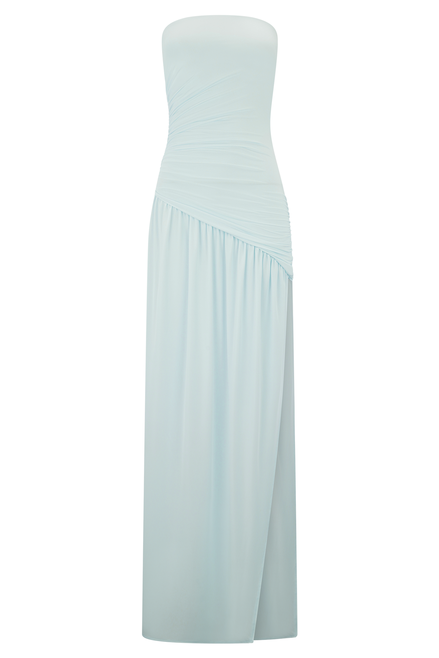 Bex Strapless Slinky Maxi Dress With Split - Pale Blue