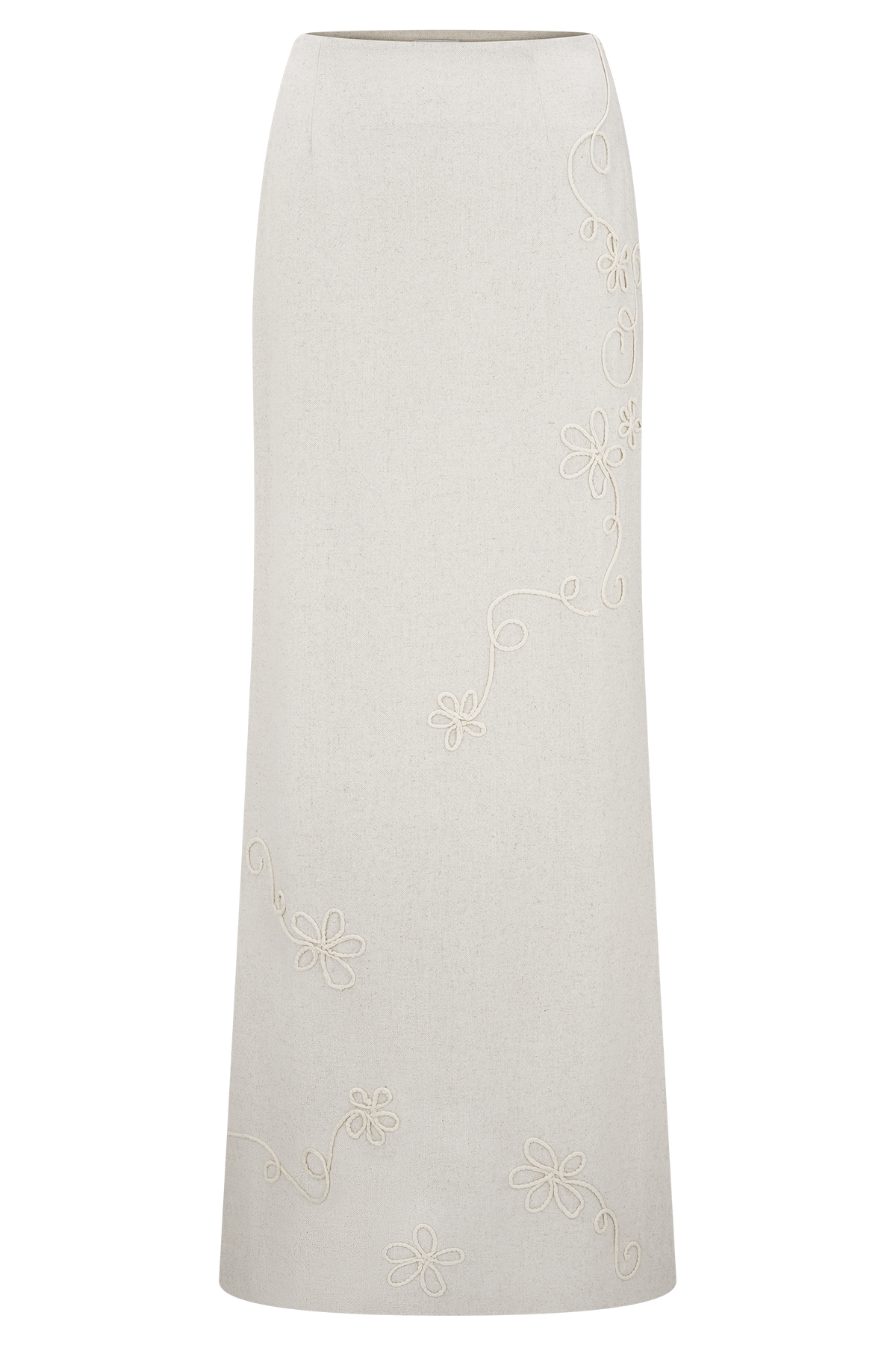 Casey Linen Embroidered Maxi Skirt - Natural