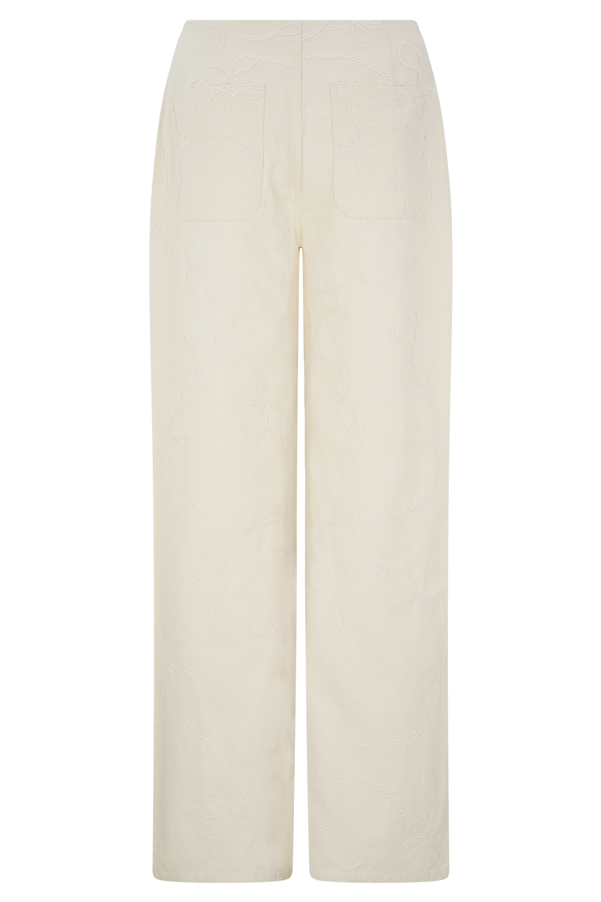 Ebony Embroidered Denim Jeans - Cream