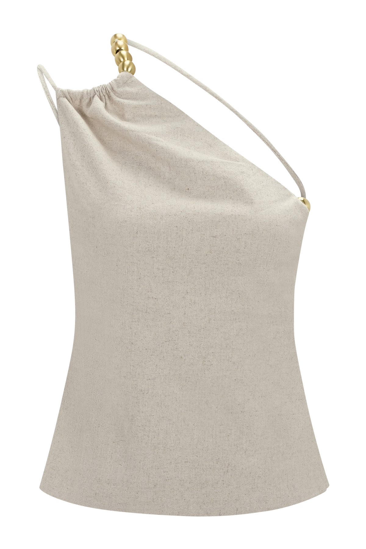Gabby Asymmetrical Neckline Linen Beaded Top - Natural