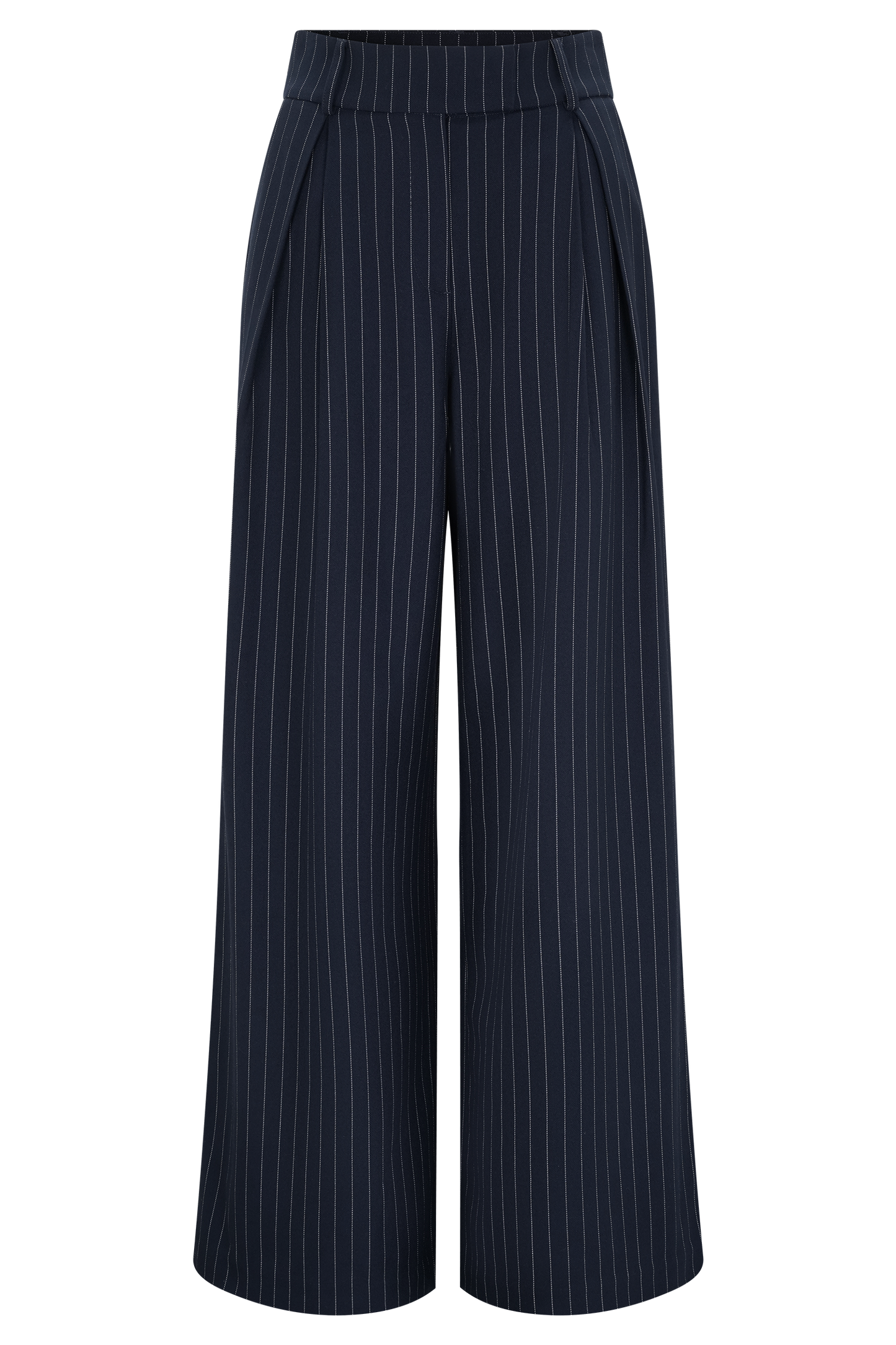 Jacqueline Pleated Wide Leg Pants - Navy Pinstripe