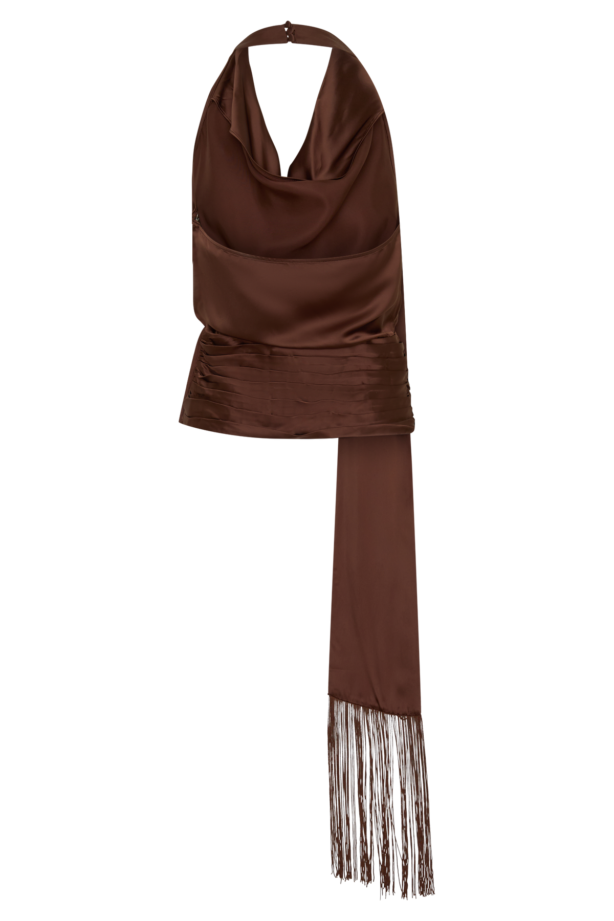 Keena Satin Top With Fringe Scarf - Dark Chocolate