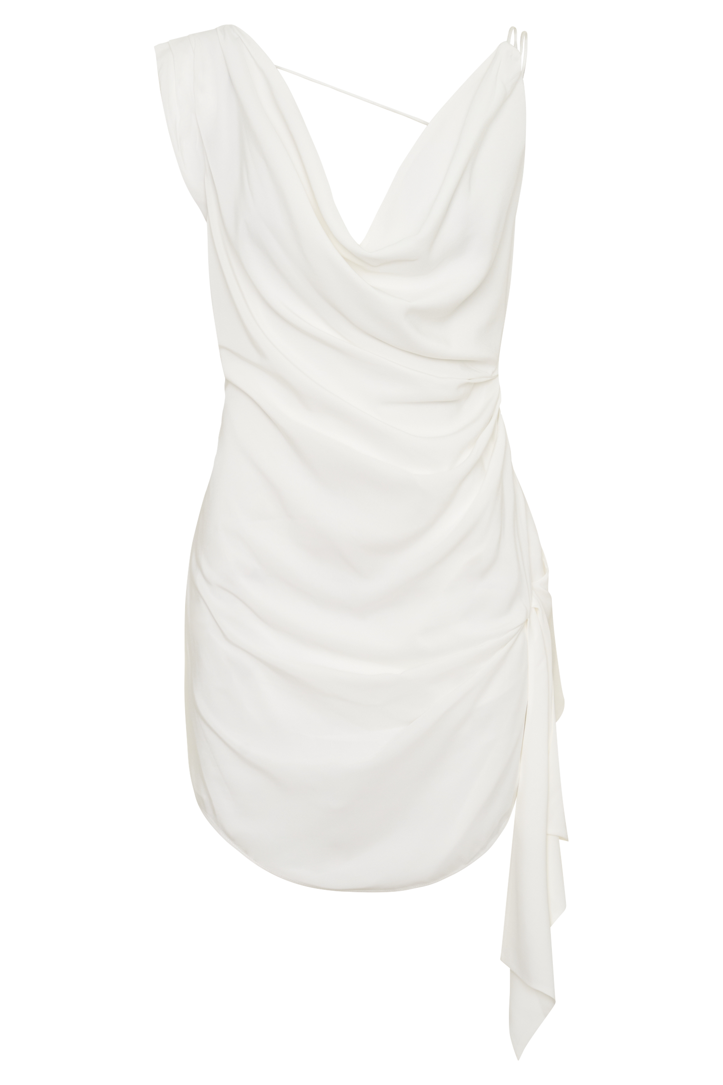 Lucile Cowl Drape Satin Mini Dress - White