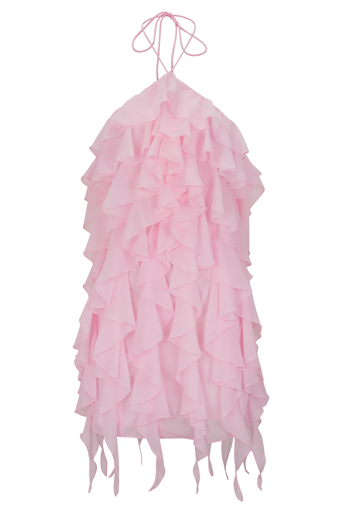 Marigold Ruffle Halter Mini Dress - Powder Pink