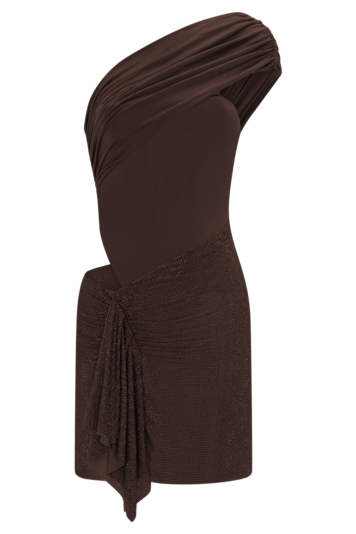 Paisley Slinky And Diamante Mini Dress - Chocolate