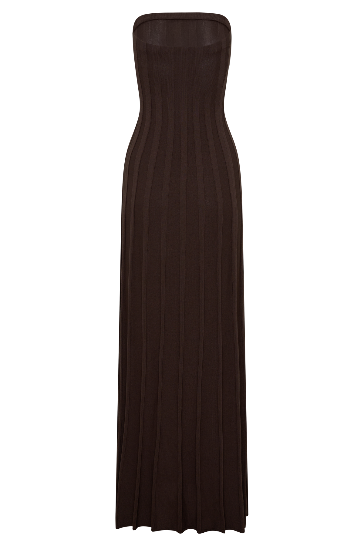 Pia Ribbed Strapless Maxi Dress - Chocolate