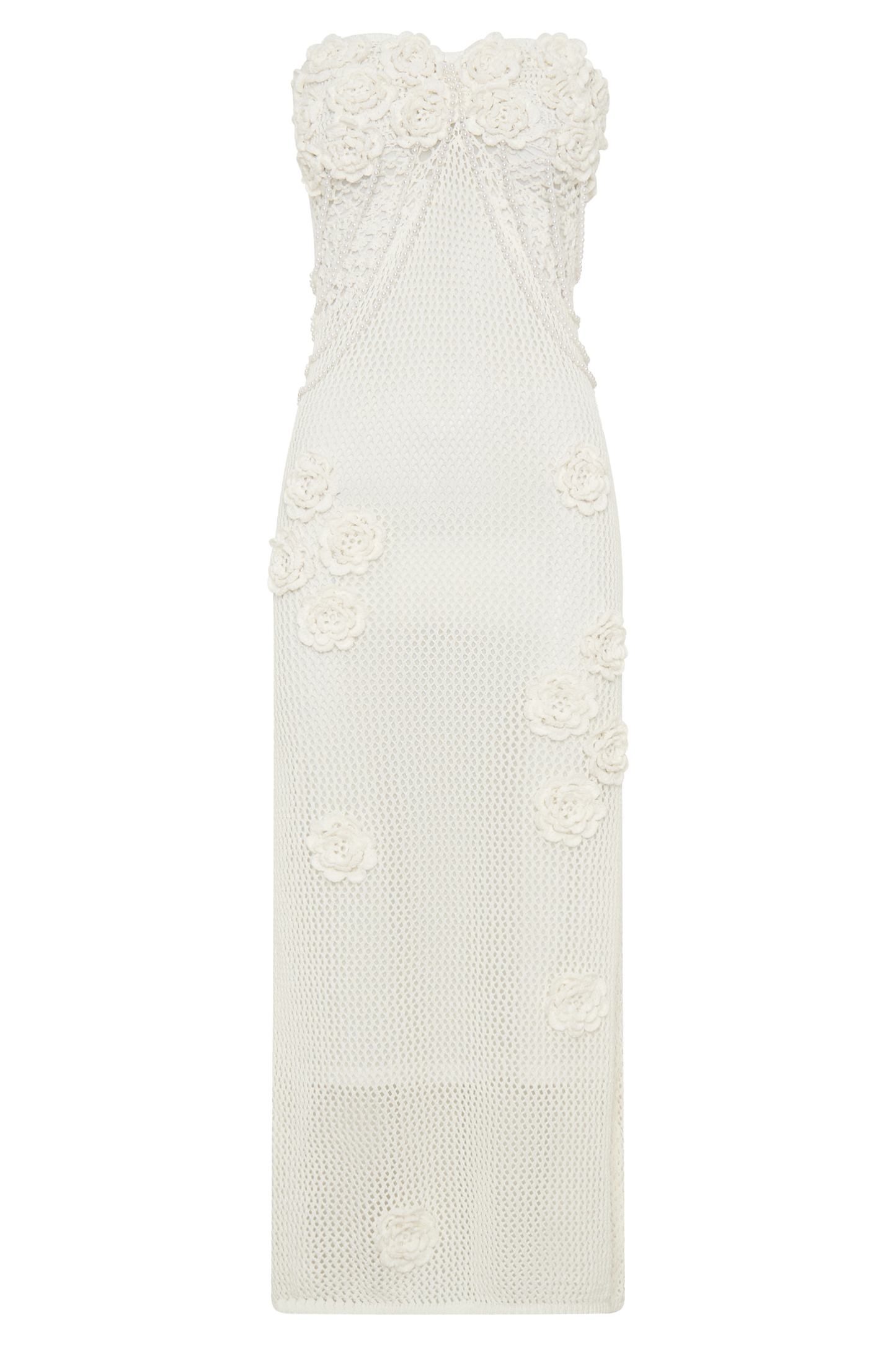 Samantha Crochet Midi Dress With Flowers - Ivory