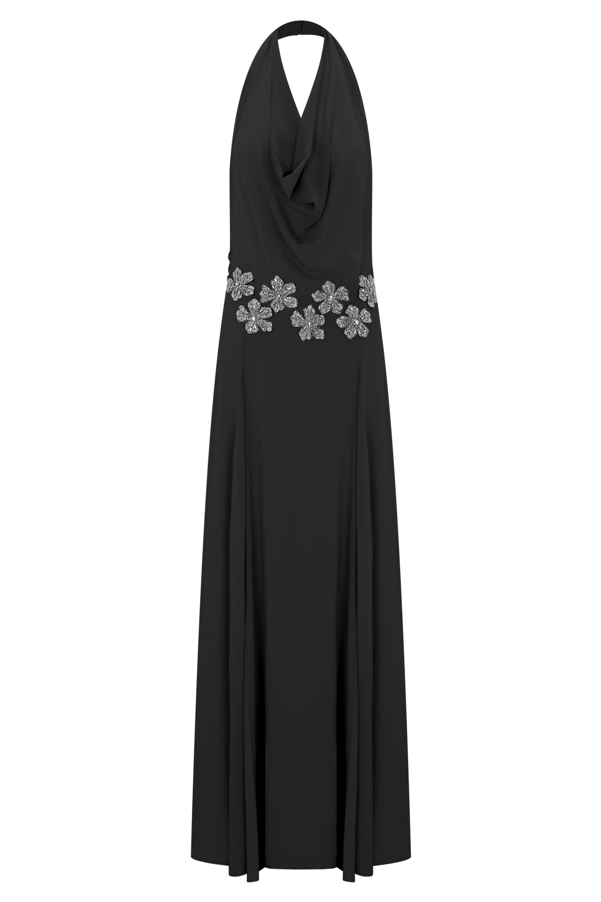 Santal Floral Chiffon Halter Maxi Dress - Black