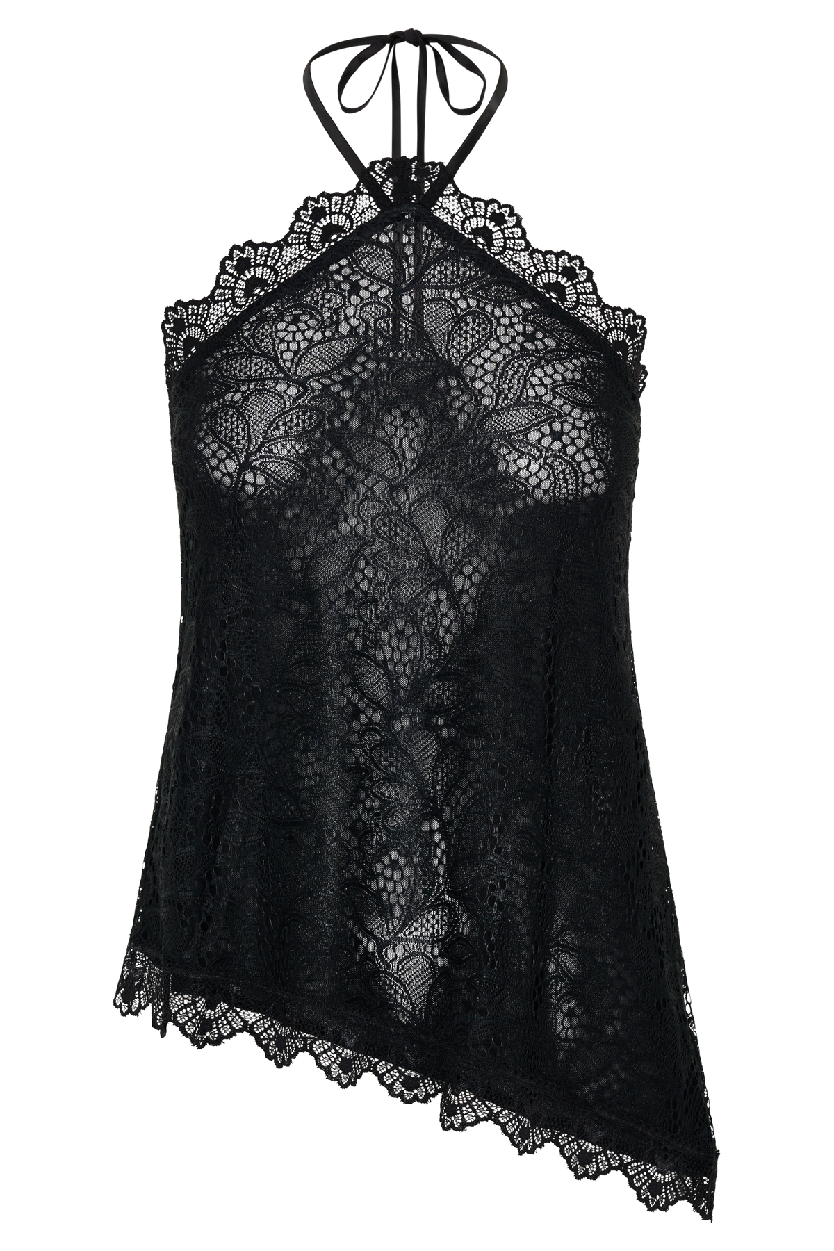 Theodosia Asymmetric Lace Halter Top - Black