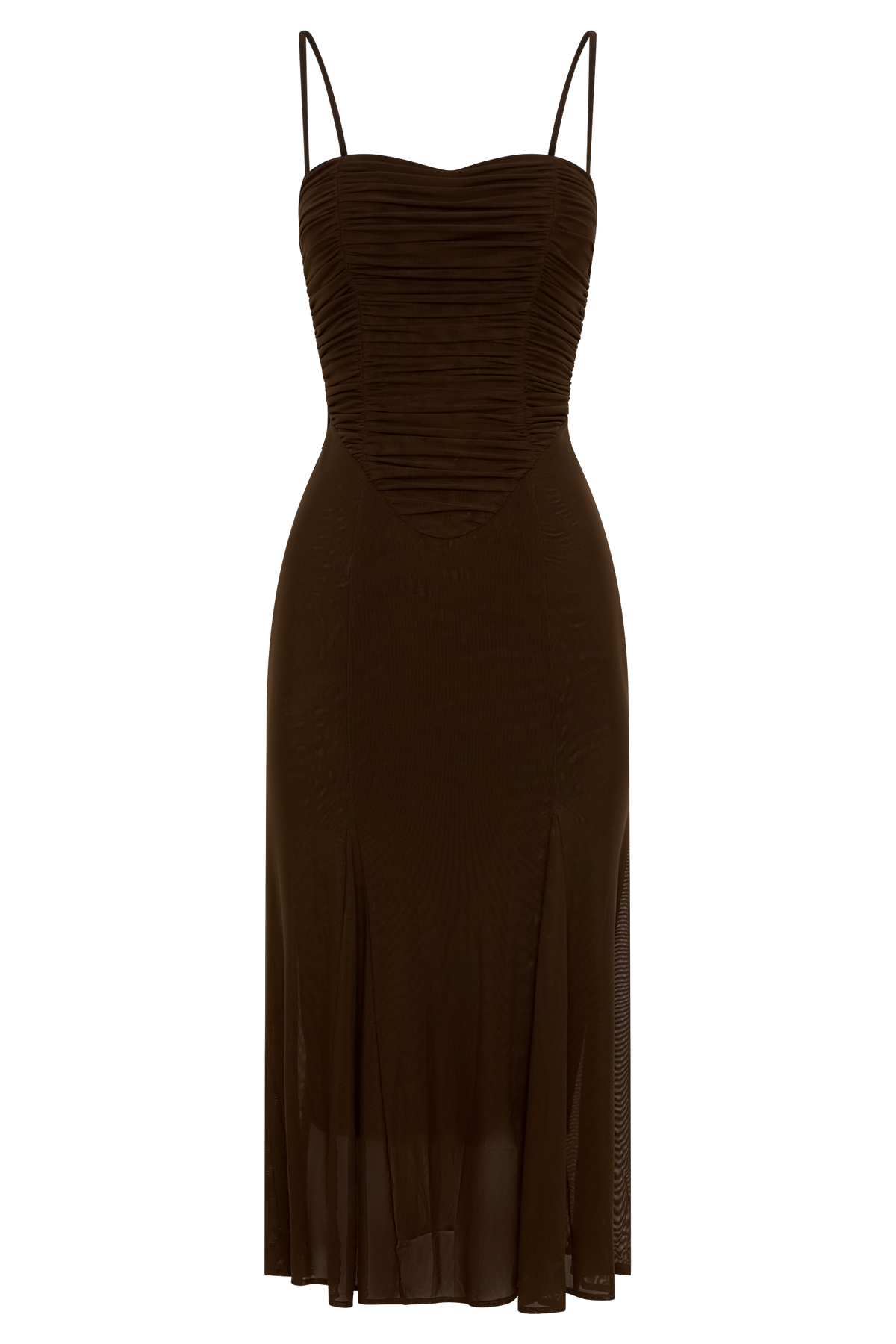 Willa Gathered Mesh Midi Dress - Chocolate