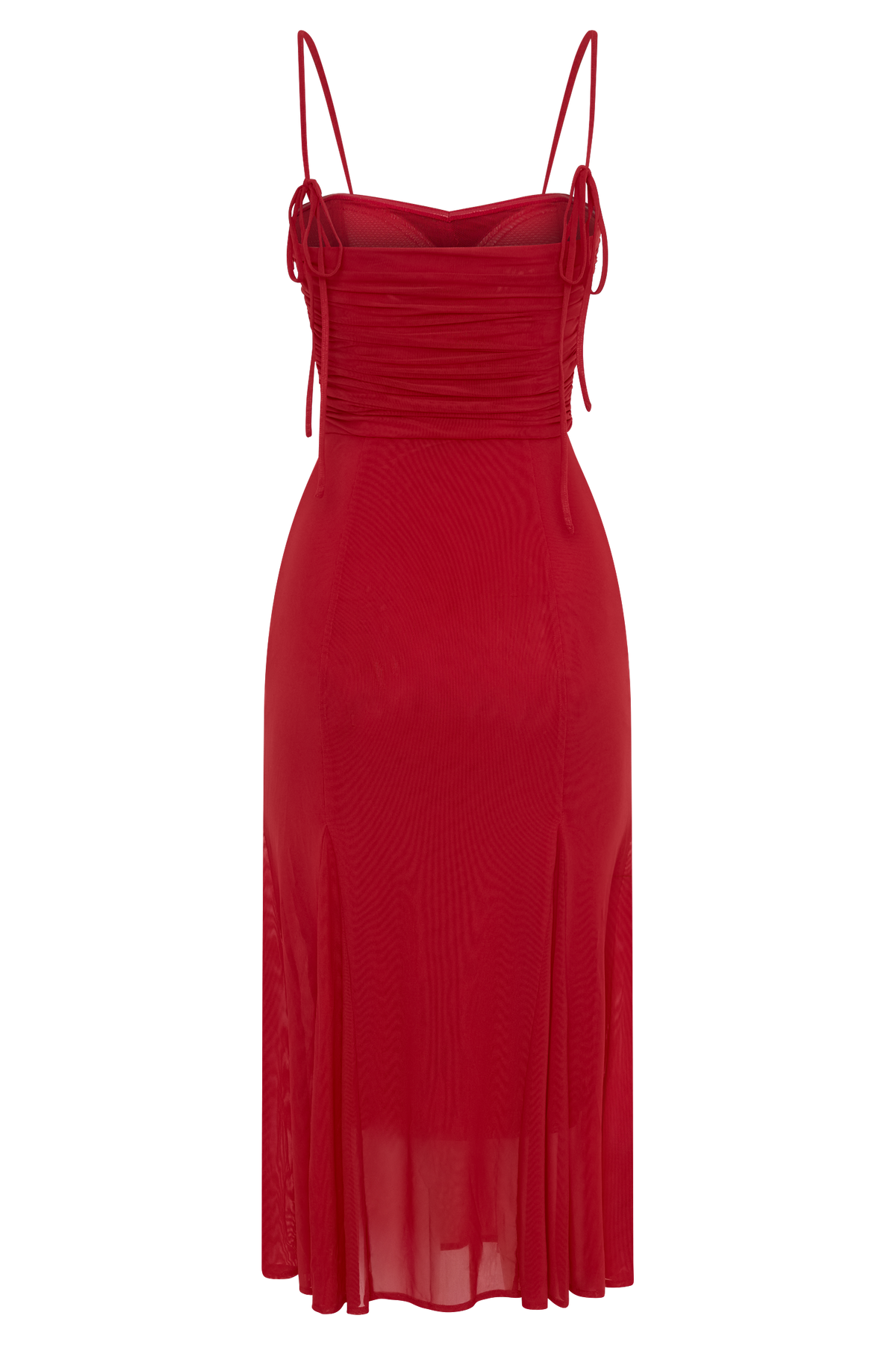 Willa Gathered Mesh Midi Dress - Ruby