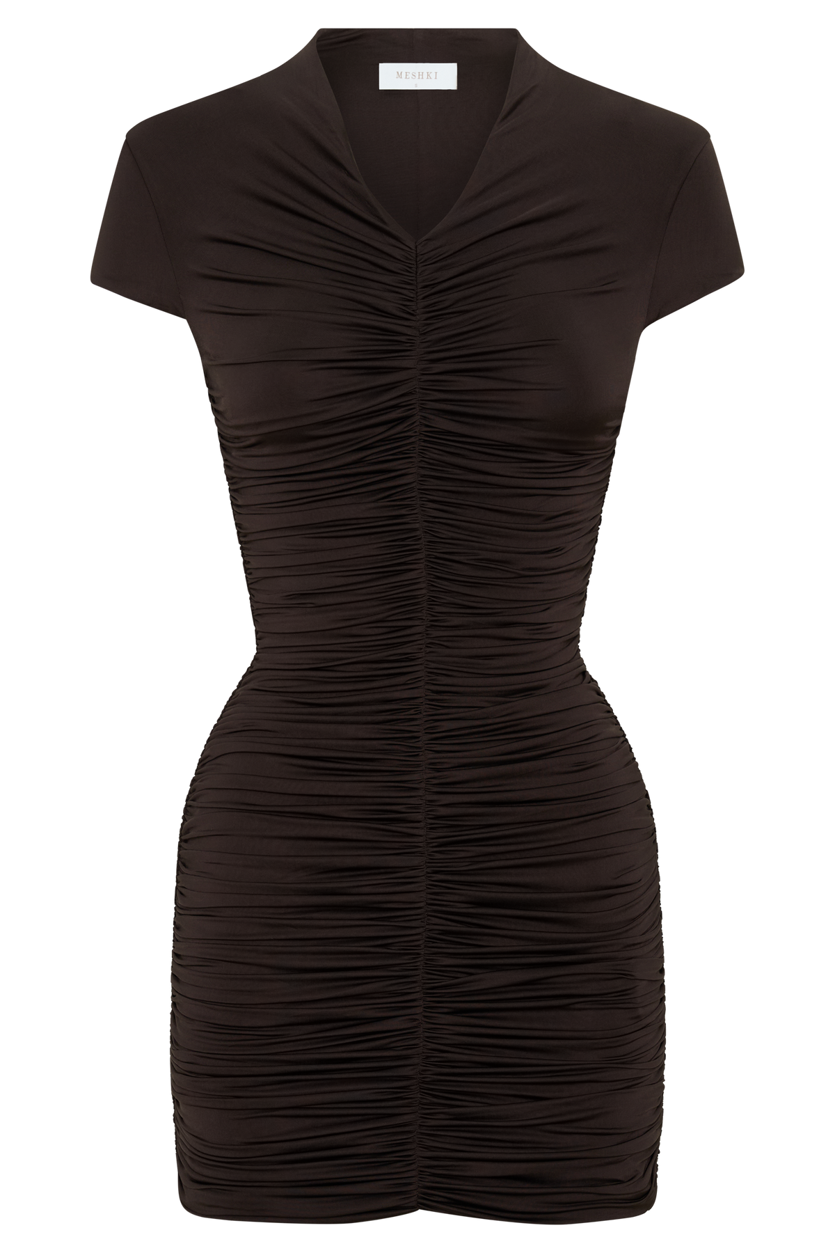 Alphine Gathered Short Sleeve Mini Dress - Chocolate