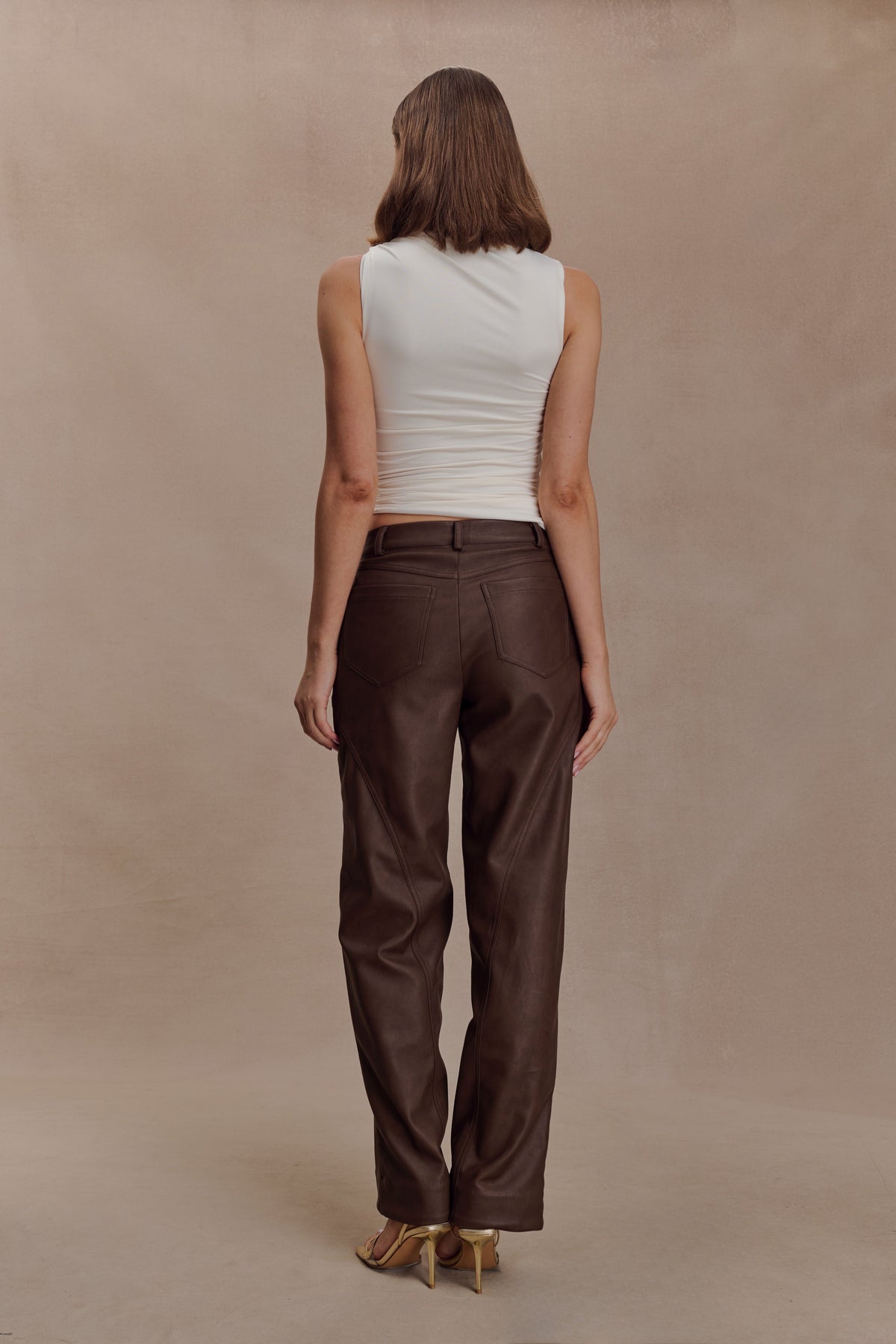 Theo Faux Leather Mid Rise Pants - Dark Chocolate