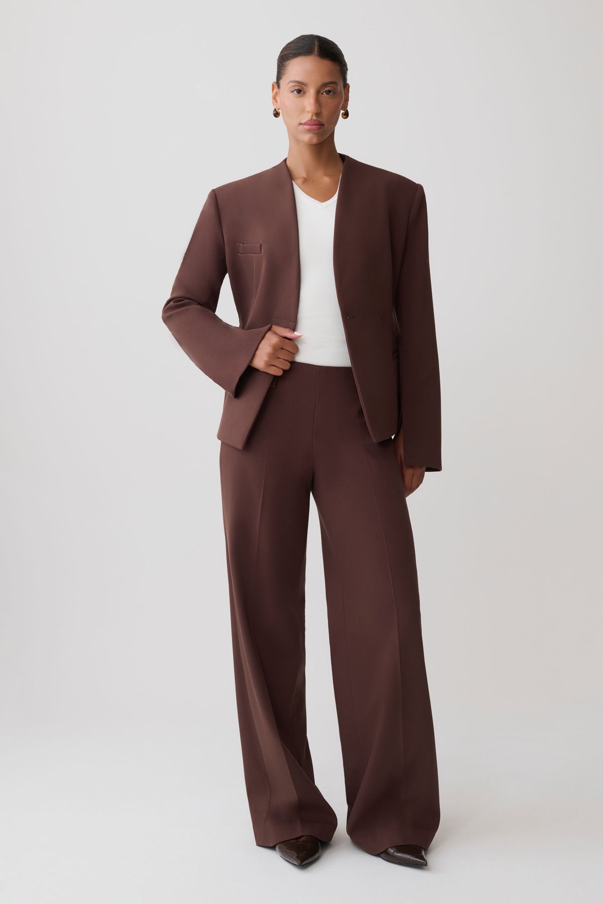 Katherine Suiting Structured Blazer - Dark Chocolate
