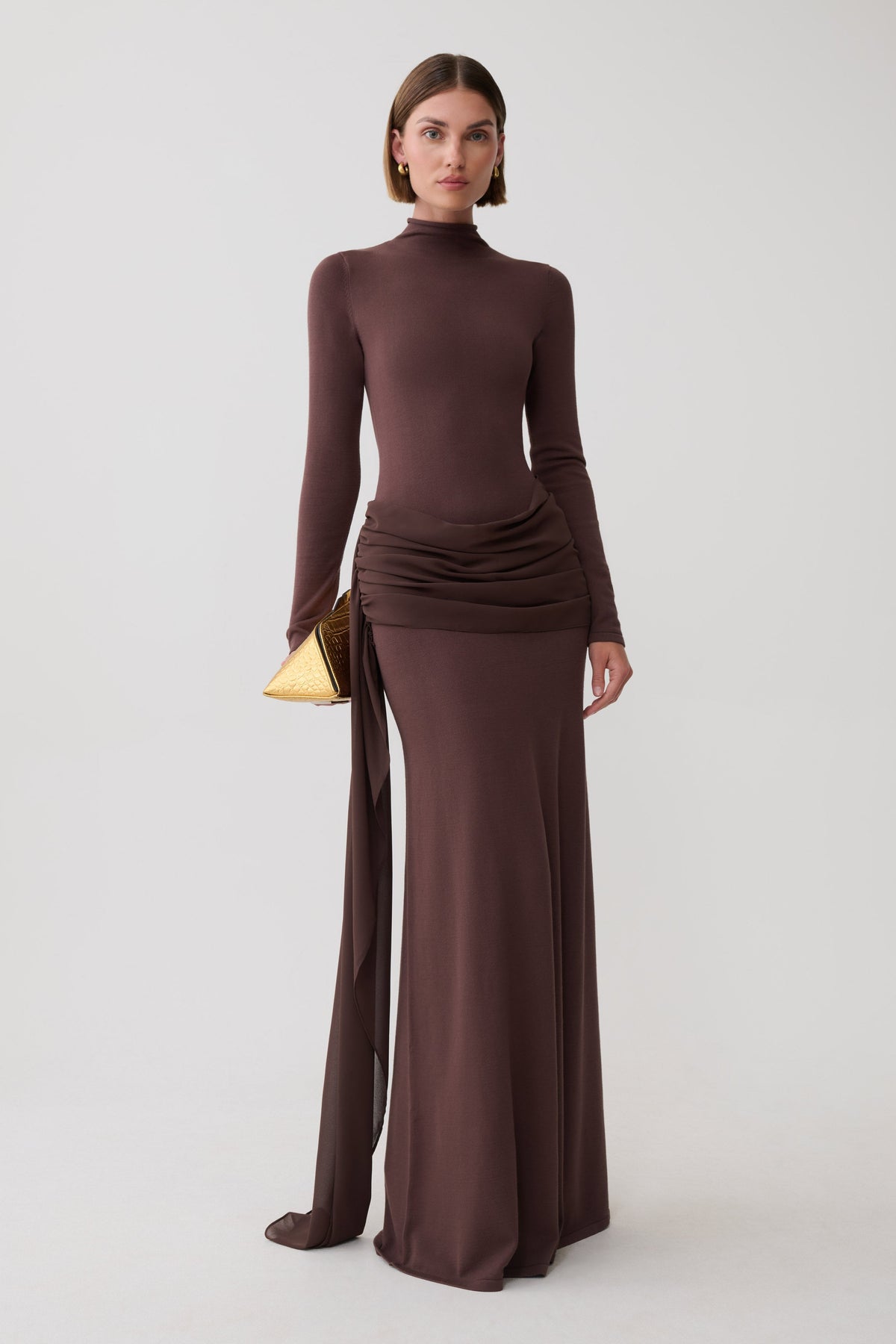 Grayson Knit Chiffon Maxi Dress - Chocolate