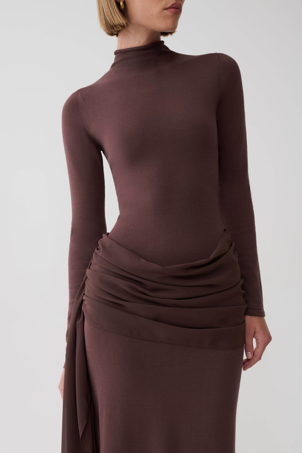 Grayson Knit Chiffon Maxi Dress - Chocolate