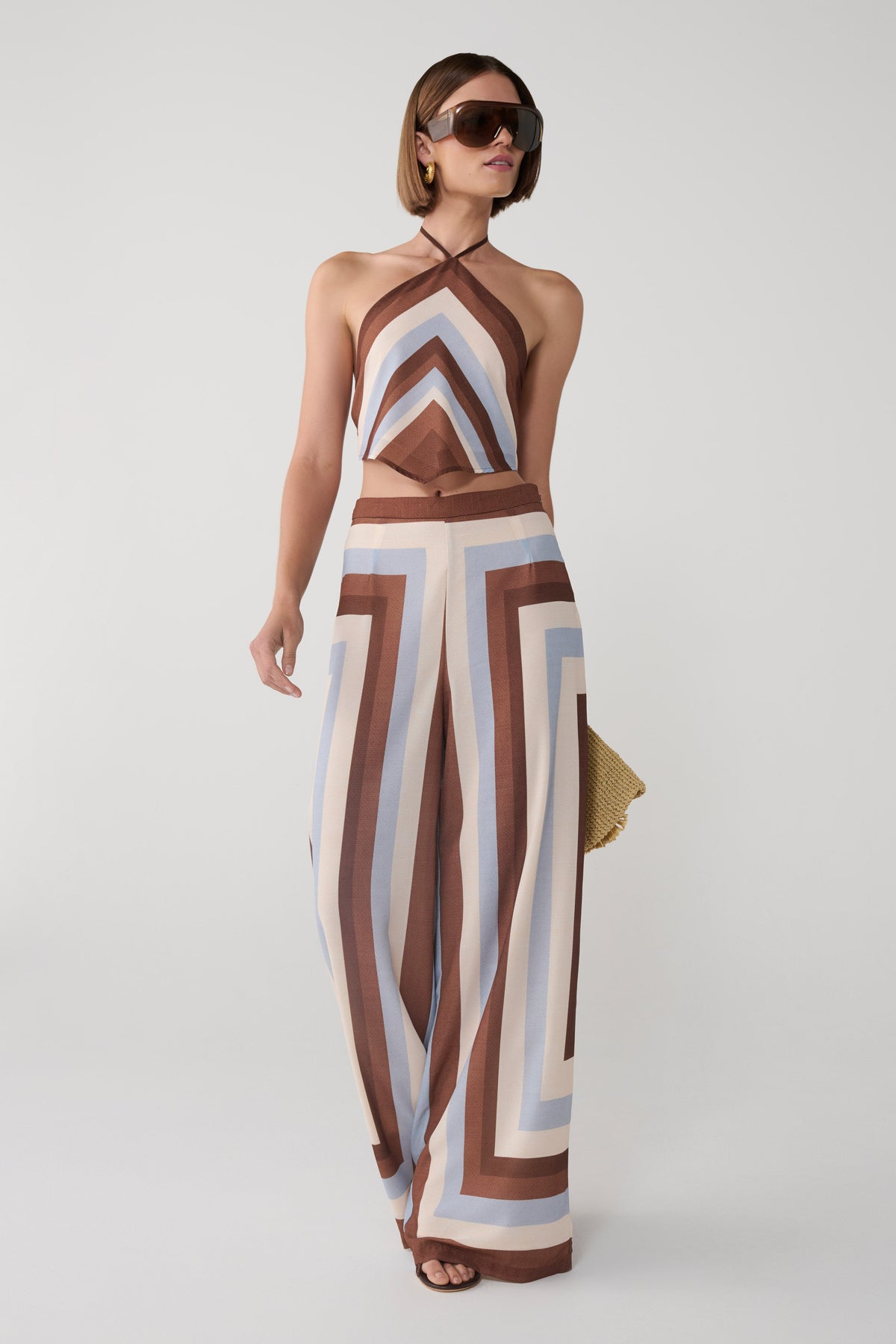 Rachel Chiffon Straight Leg Pants - Blue Stripe