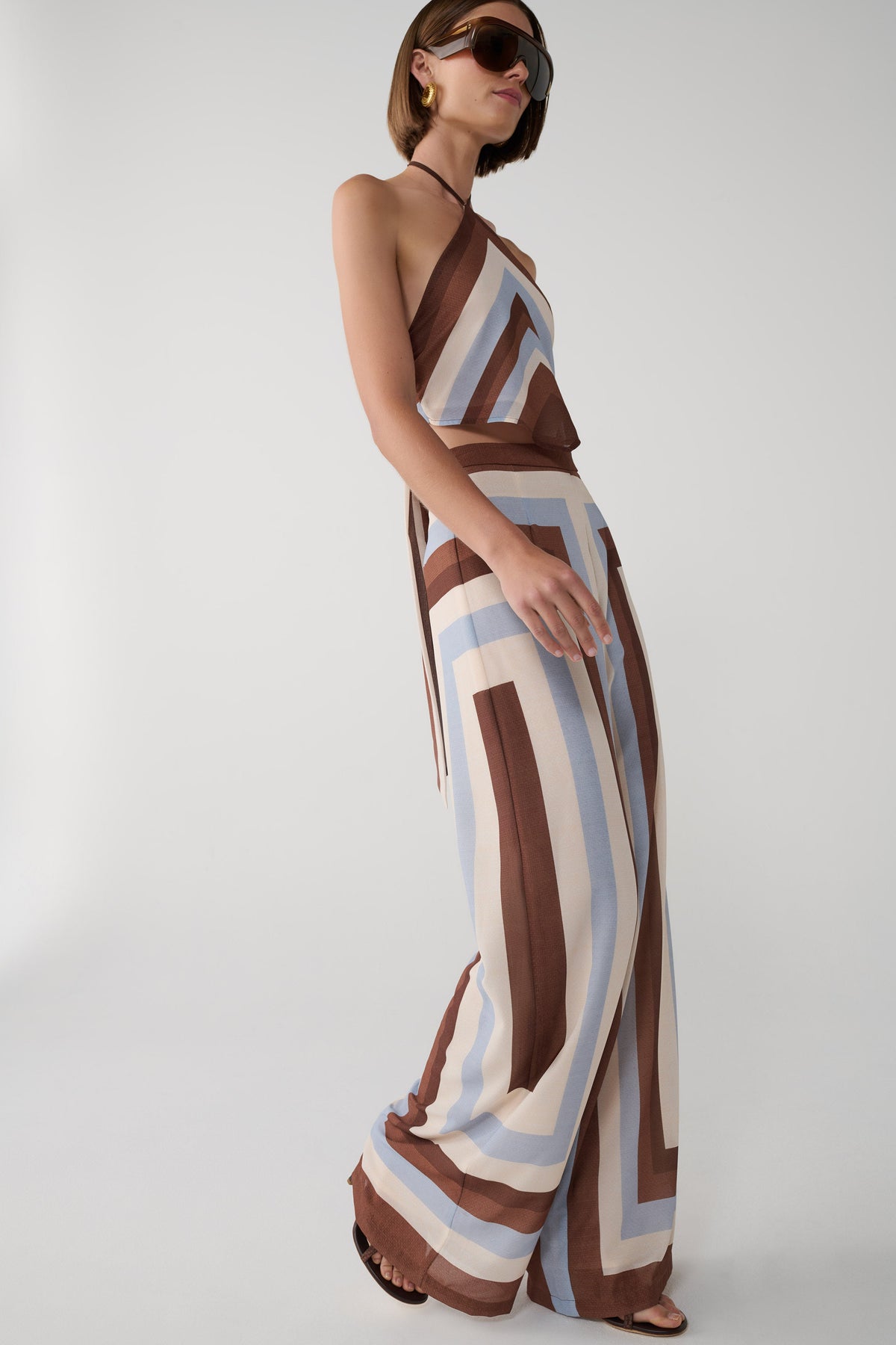 Rachel Chiffon Straight Leg Pants - Blue Stripe