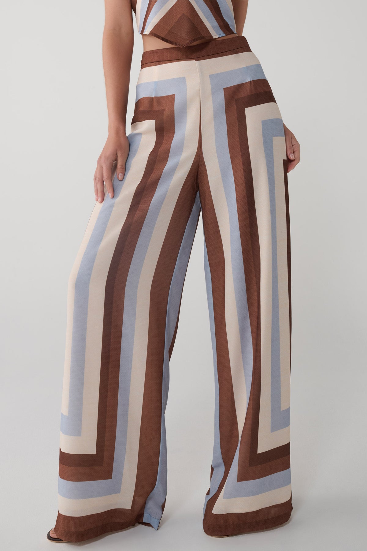 Rachel Chiffon Straight Leg Pants - Blue Stripe