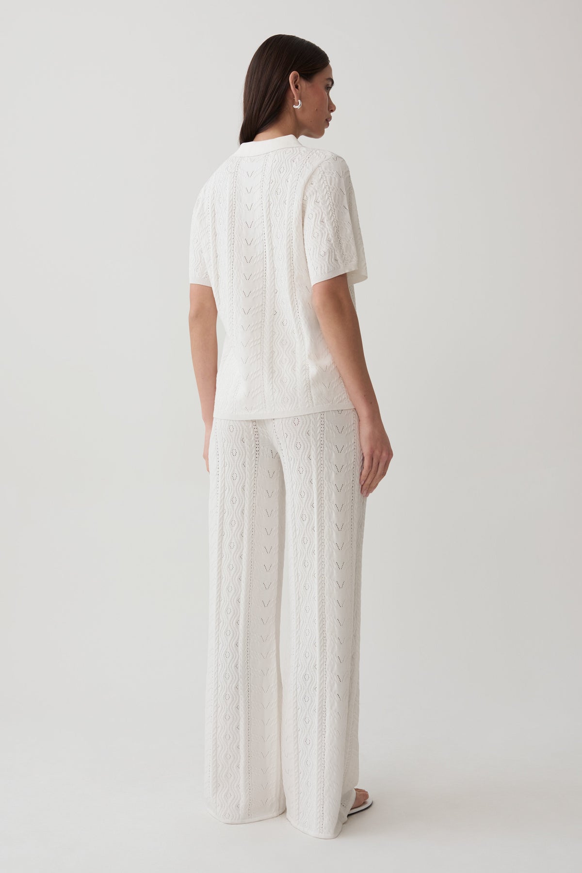 Jill Pointelle Knit Pants - White