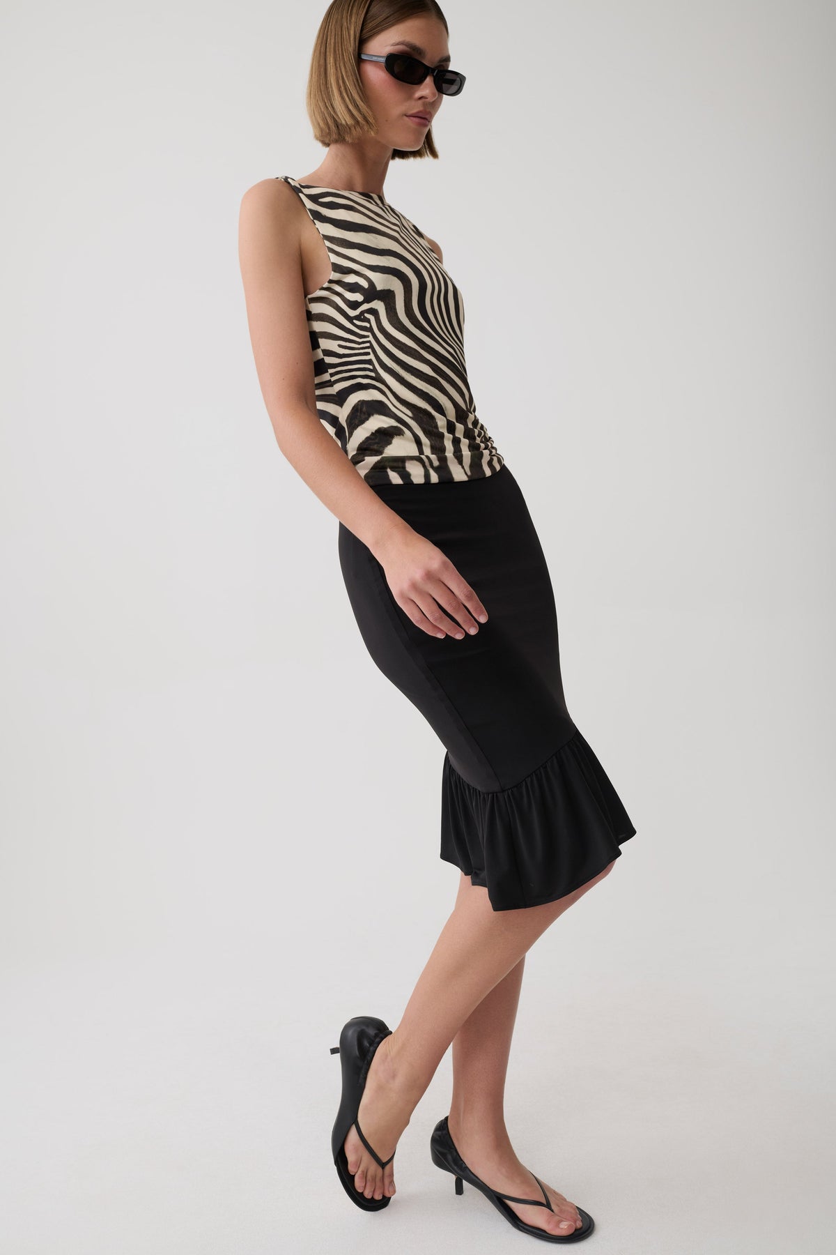 Polina Ruffle Midi Skirt - Black