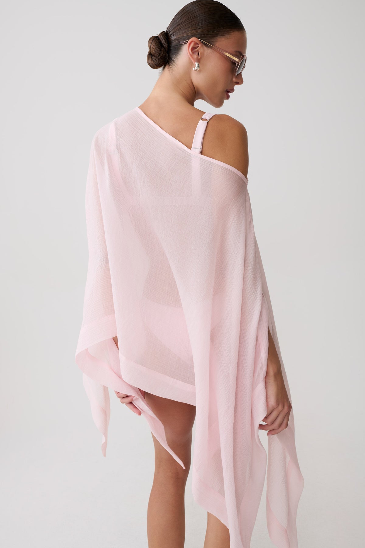 Leilani Sheer Draped Asymmetric Top - Pink