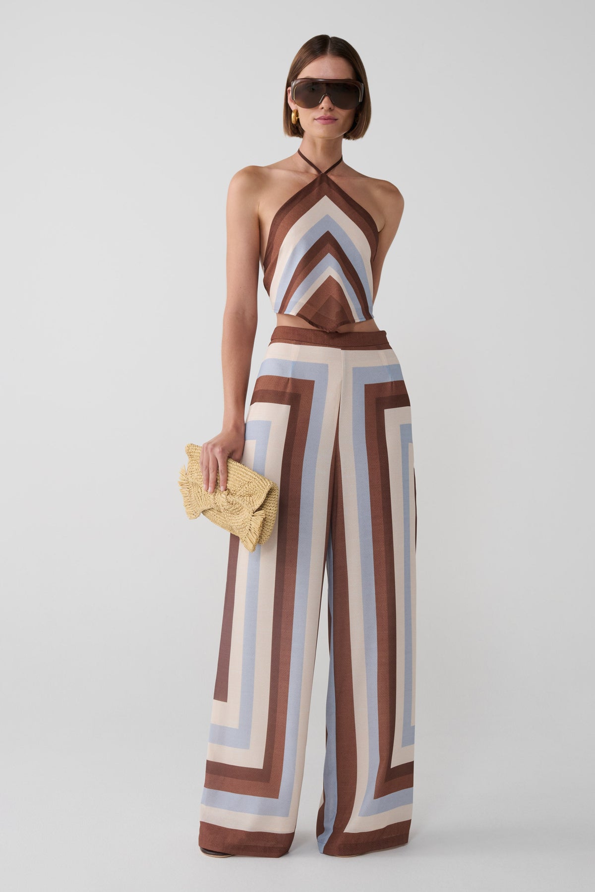 Thea Halter Chiffon Sleeveless Top - Blue Stripe