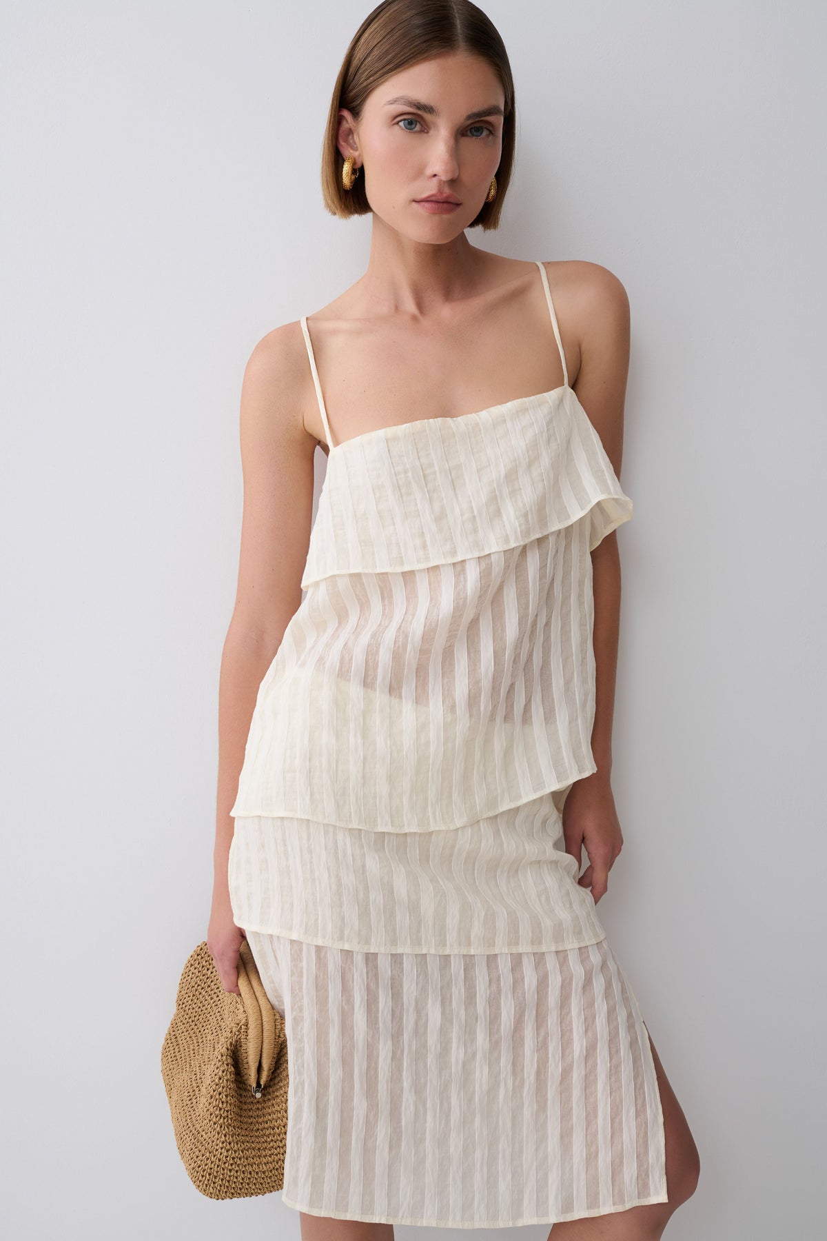 Adrina Striped Tie Back Sleeveless Top - Ivory