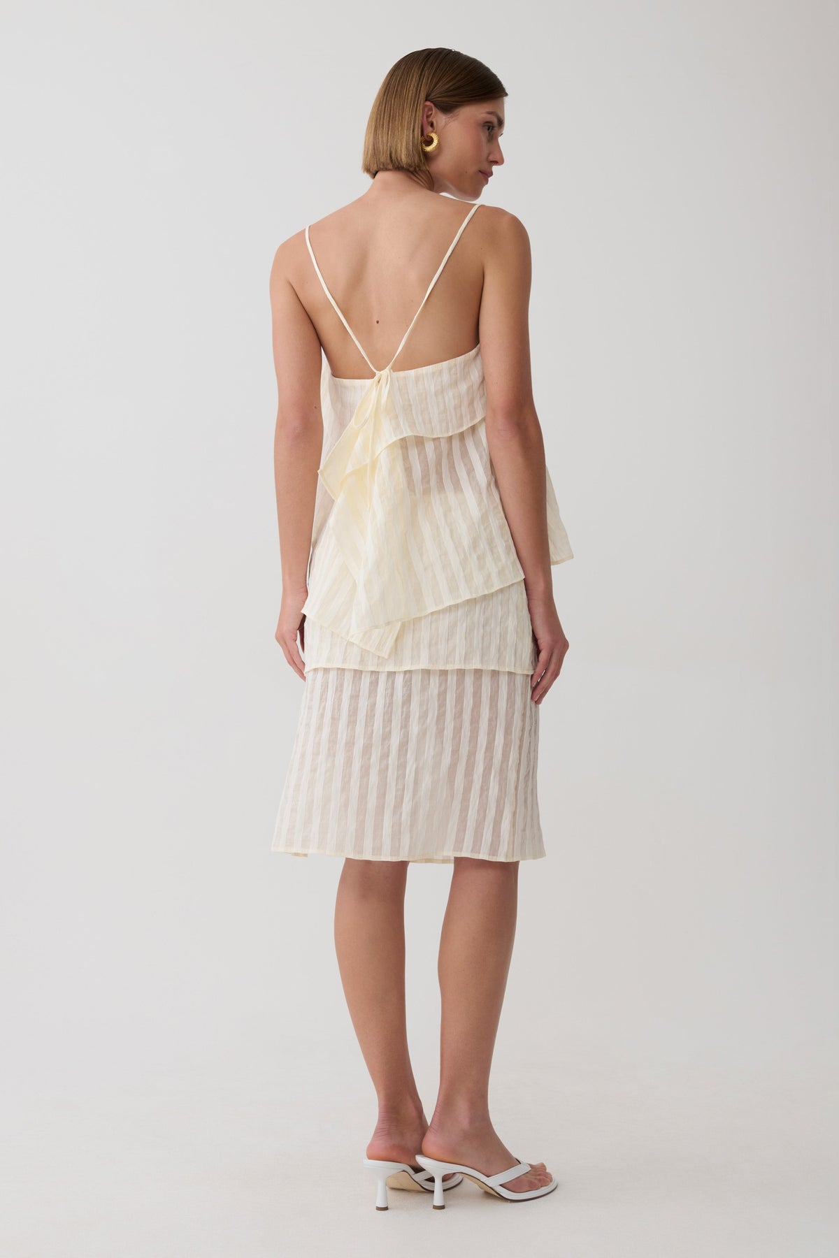 Adrina Striped Tie Back Sleeveless Top - Ivory