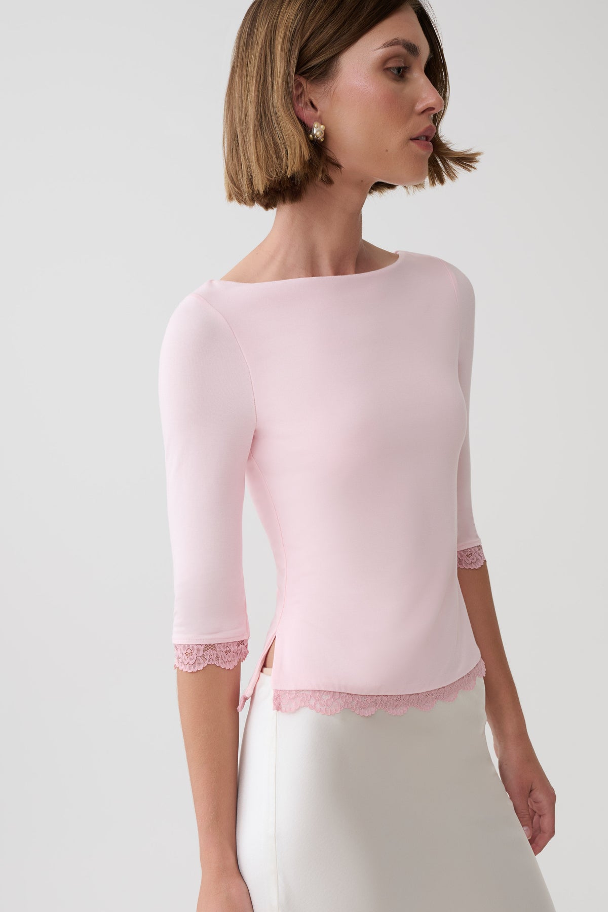 Althea Lace Trimmed Top - Pale Pink