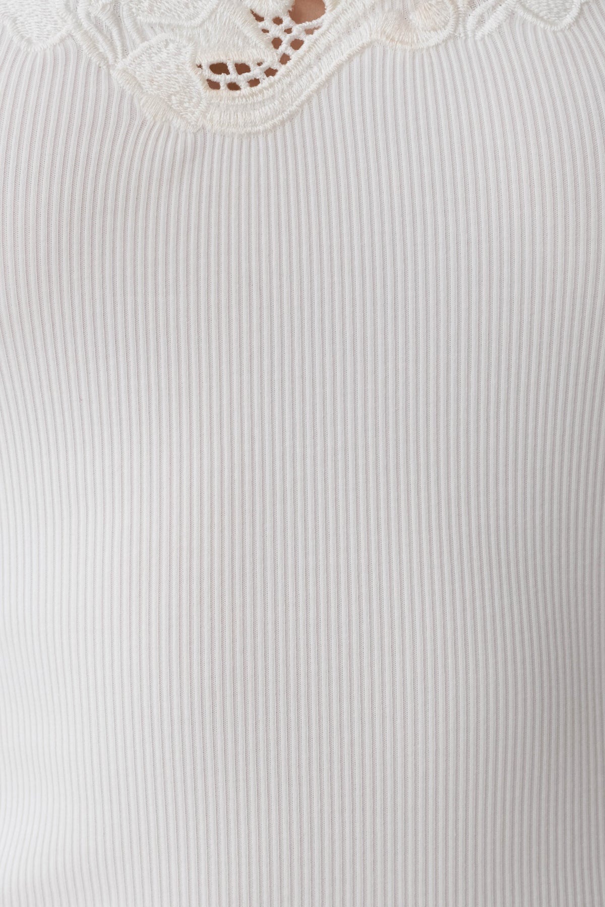 Jane Broiderie Ribbed Long Sleeve Top - White