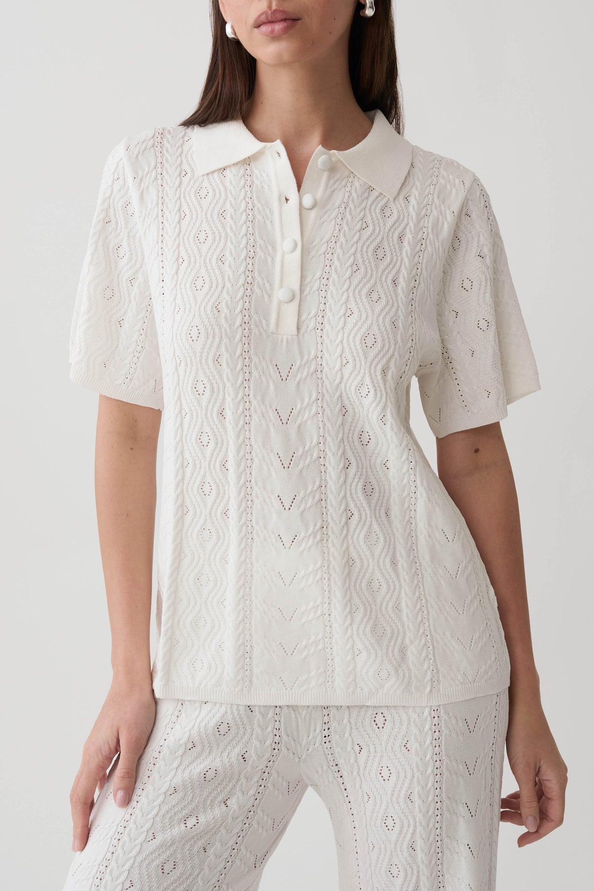 Jill Pointelle Knit Top - White