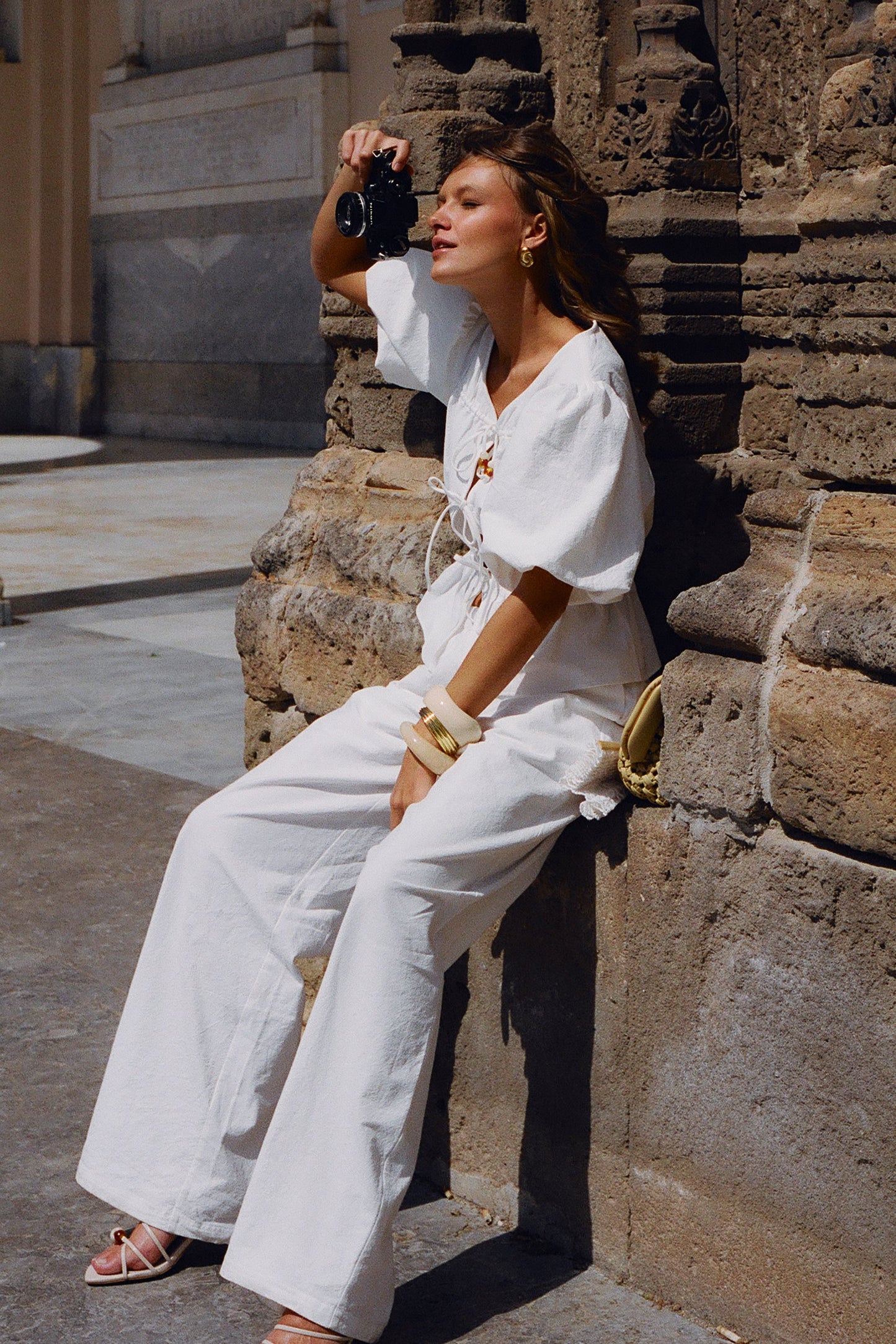 Janayia Cotton Wide Leg Pants - White