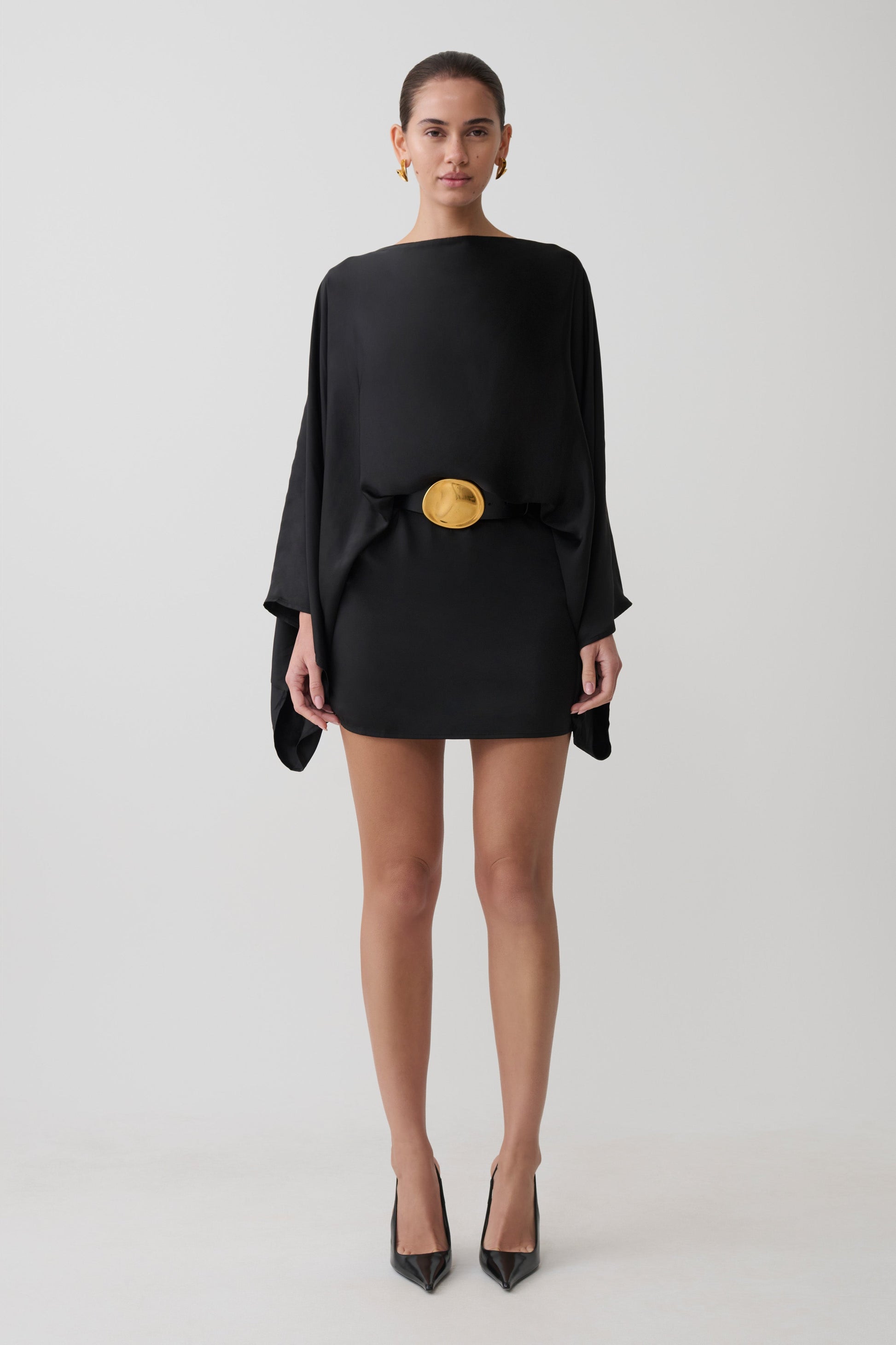 Anoushka Cowl Back Satin Mini Dress - Black #7