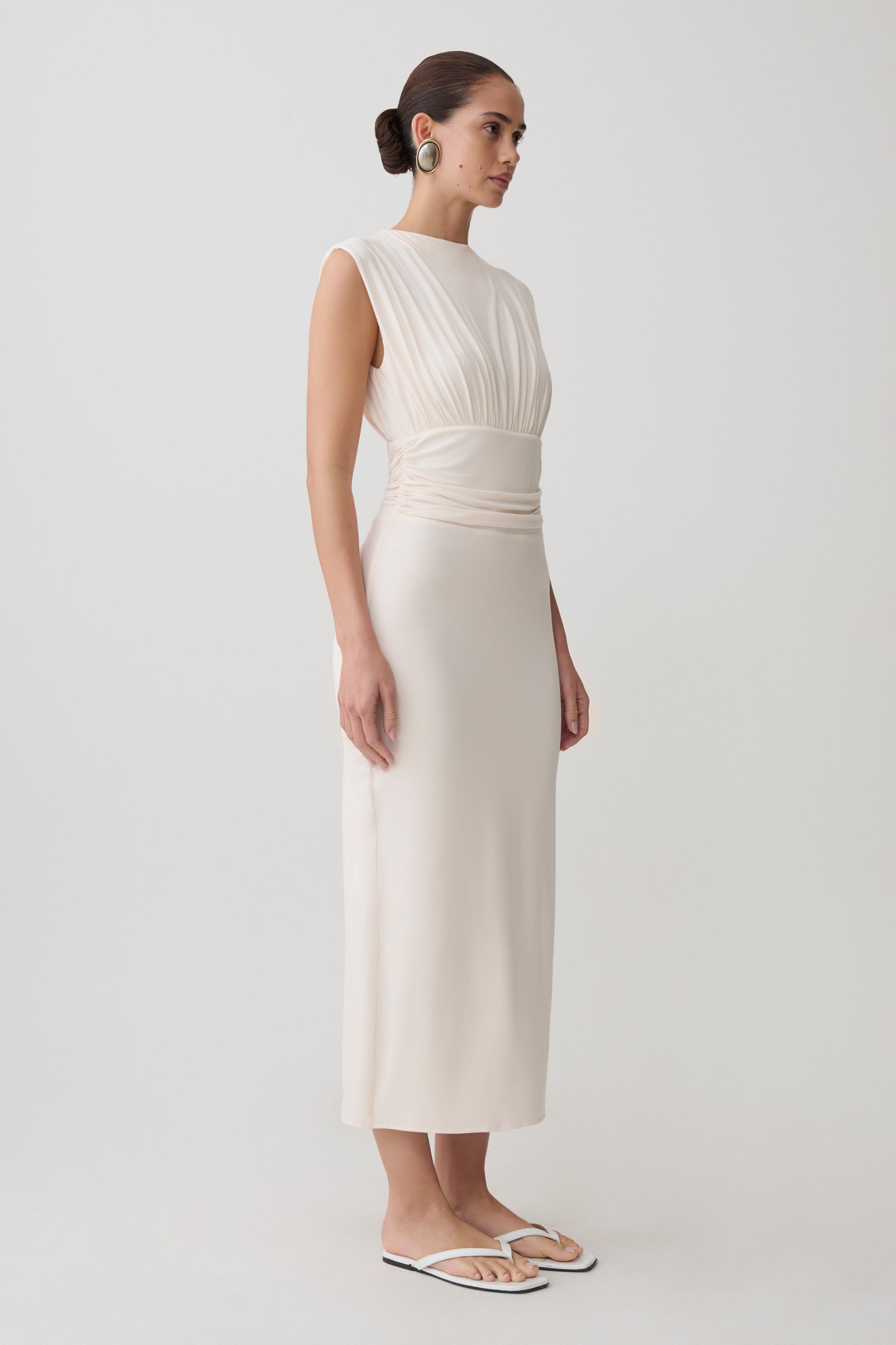 Kura Ruched Modal Sleeveless Midi Dress - Ivory #4