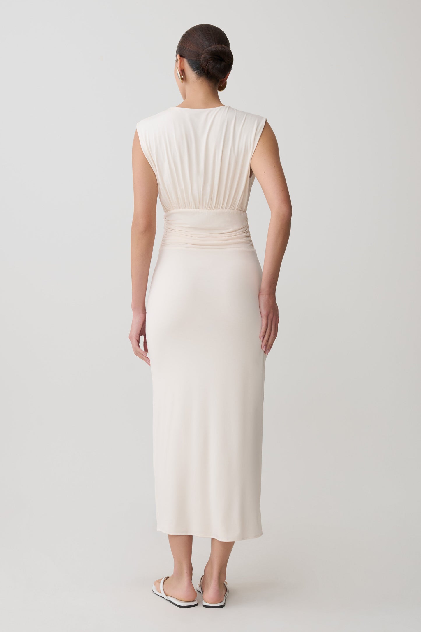 Kura Ruched Modal Sleeveless Midi Dress - Ivory