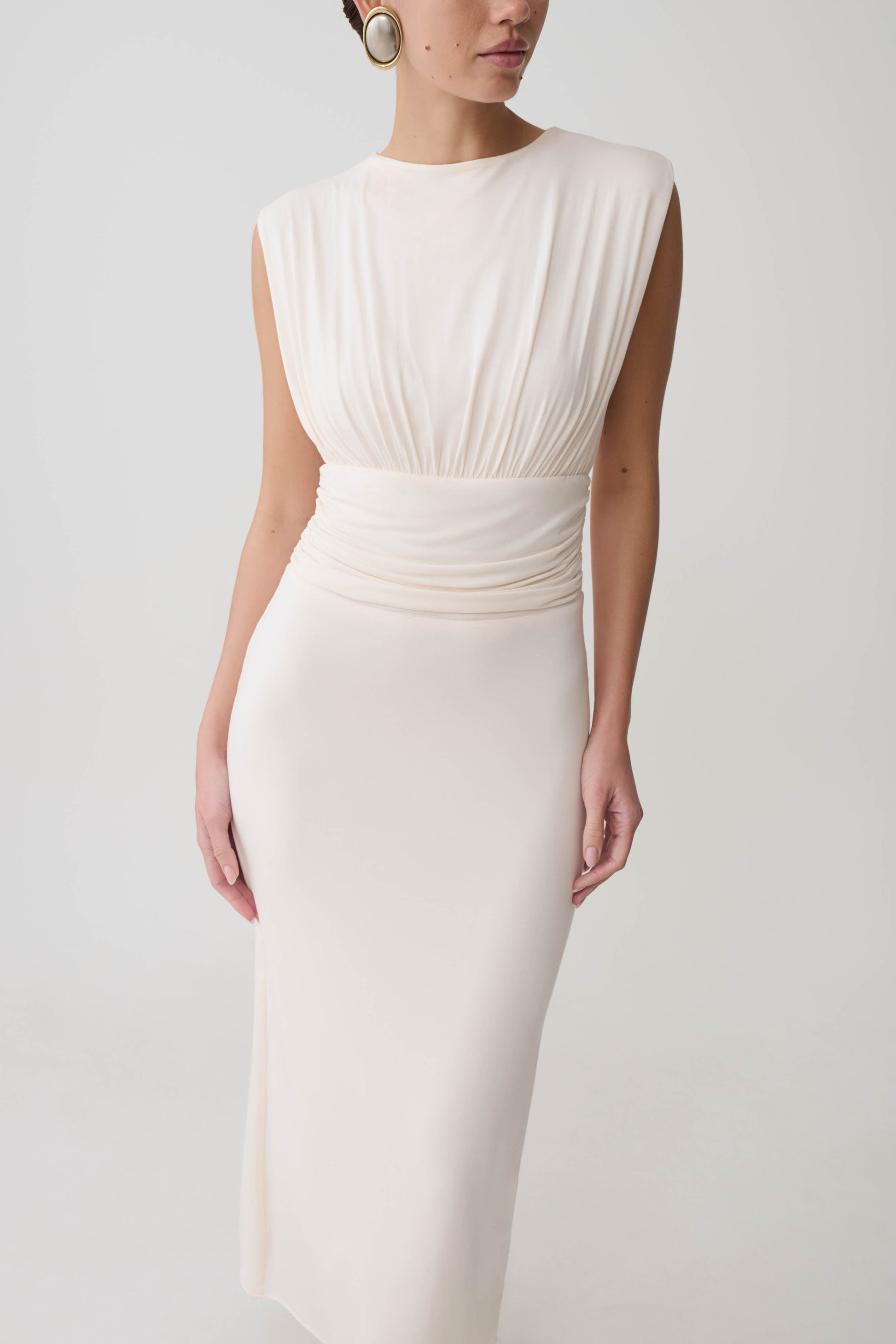 Kura Ruched Modal Sleeveless Midi Dress - Ivory #3