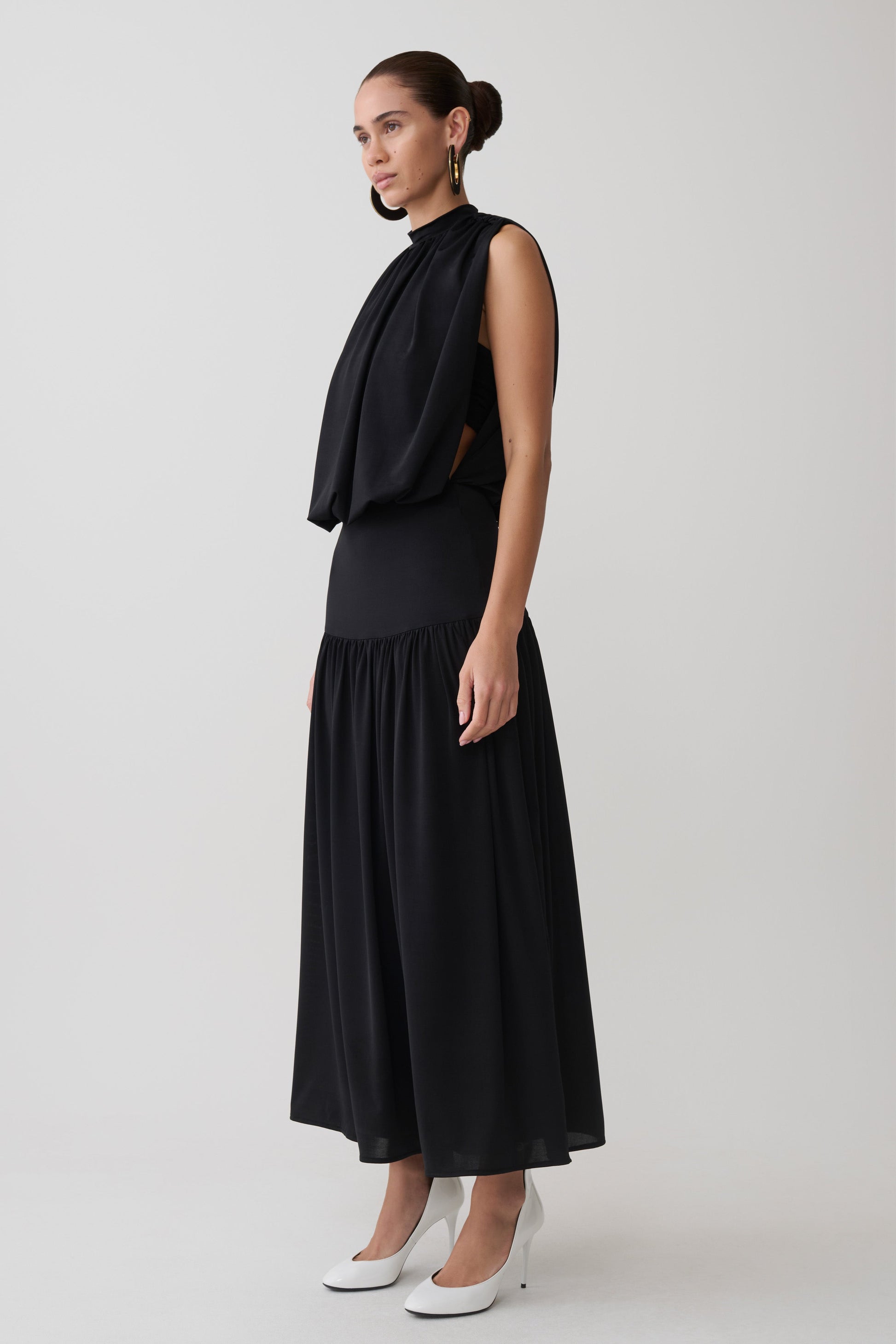 True Drop Waist Gathered Midi Dress - Black #4
