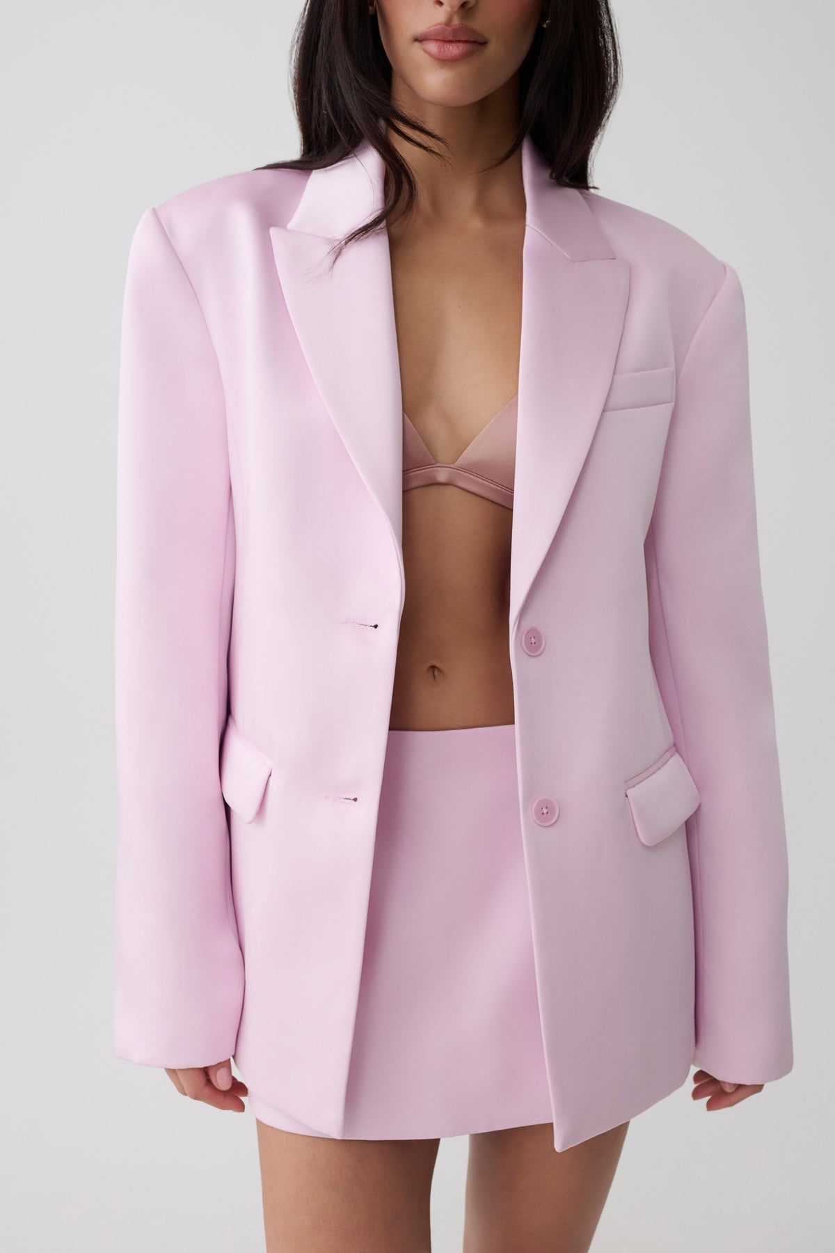 Alicia Structured Satin Blazer - Baby Pink