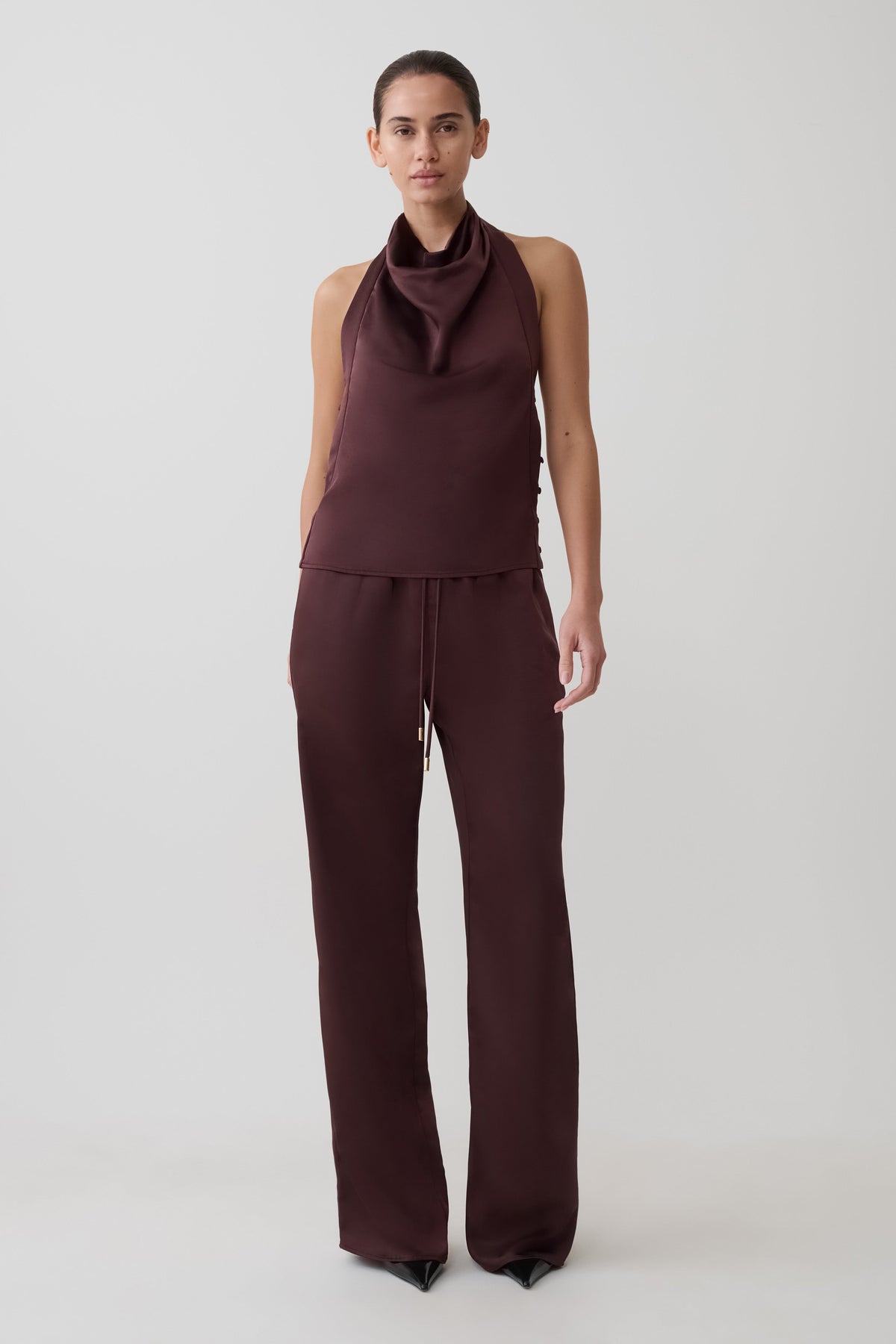 Danica Straight Leg Satin Pants - Mahogany #4