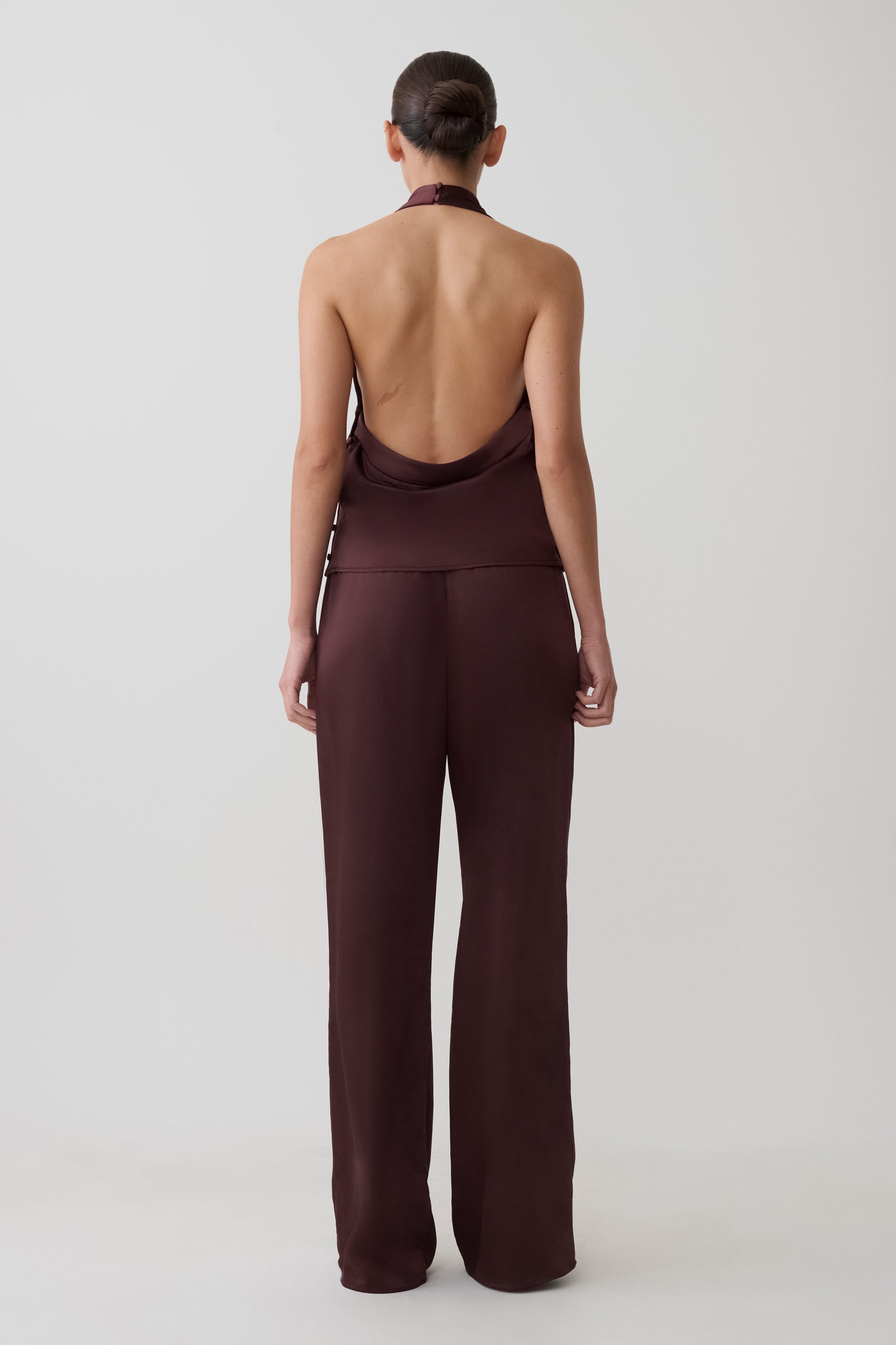 Danica Satin Halter Sleeveless Top - Mahogany #4