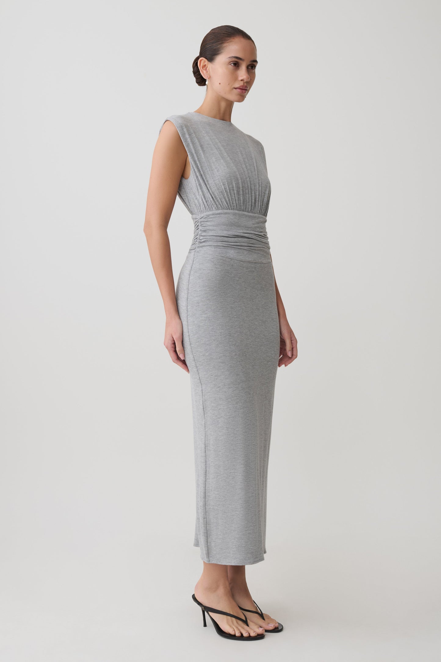 Kura Ruched Modal Sleeveless Midi Dress - Grey Marle