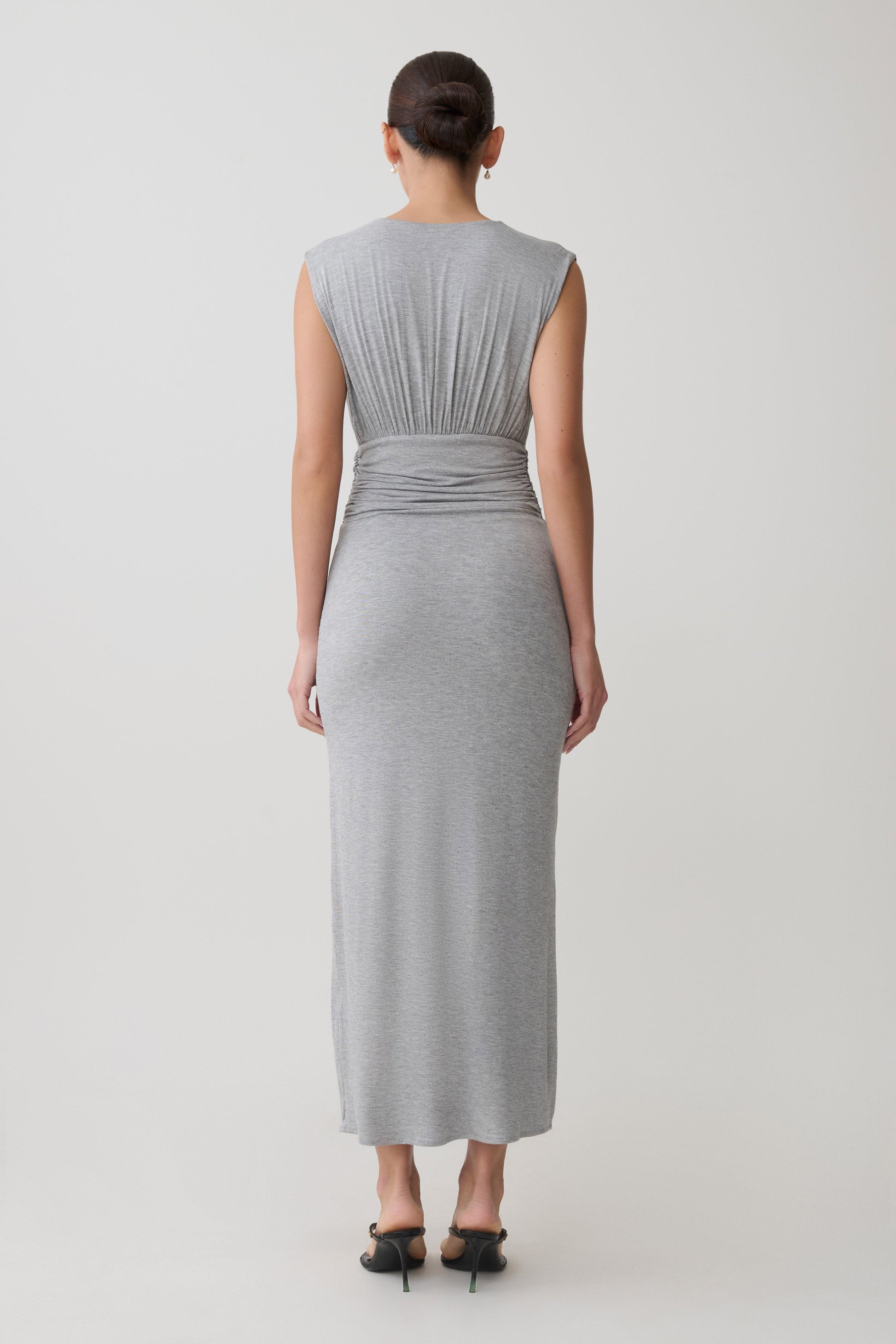 Kura Ruched Modal Sleeveless Midi Dress - Grey Marle #2