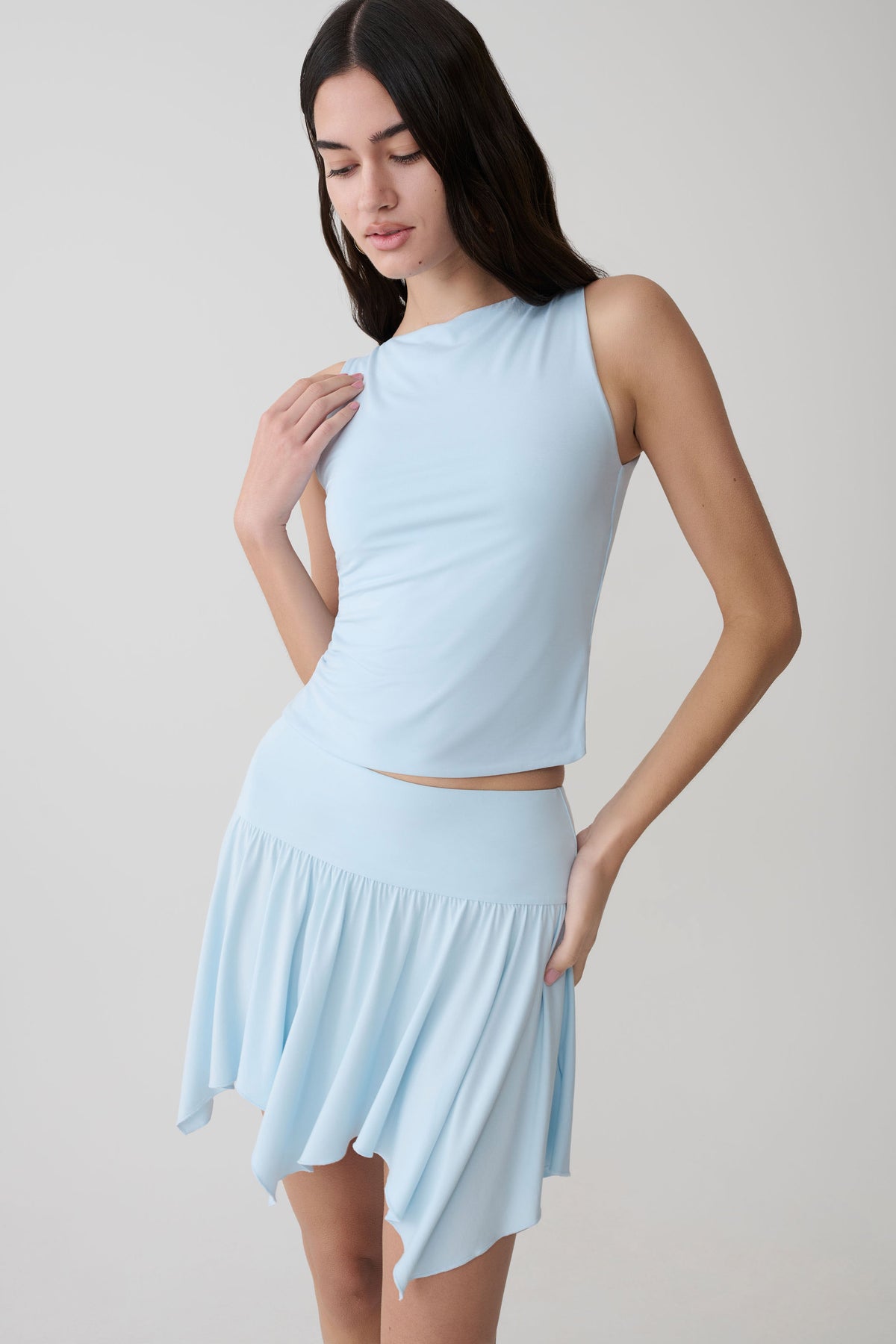 Ambrose Hankie Mini Skirt - Pale Blue
