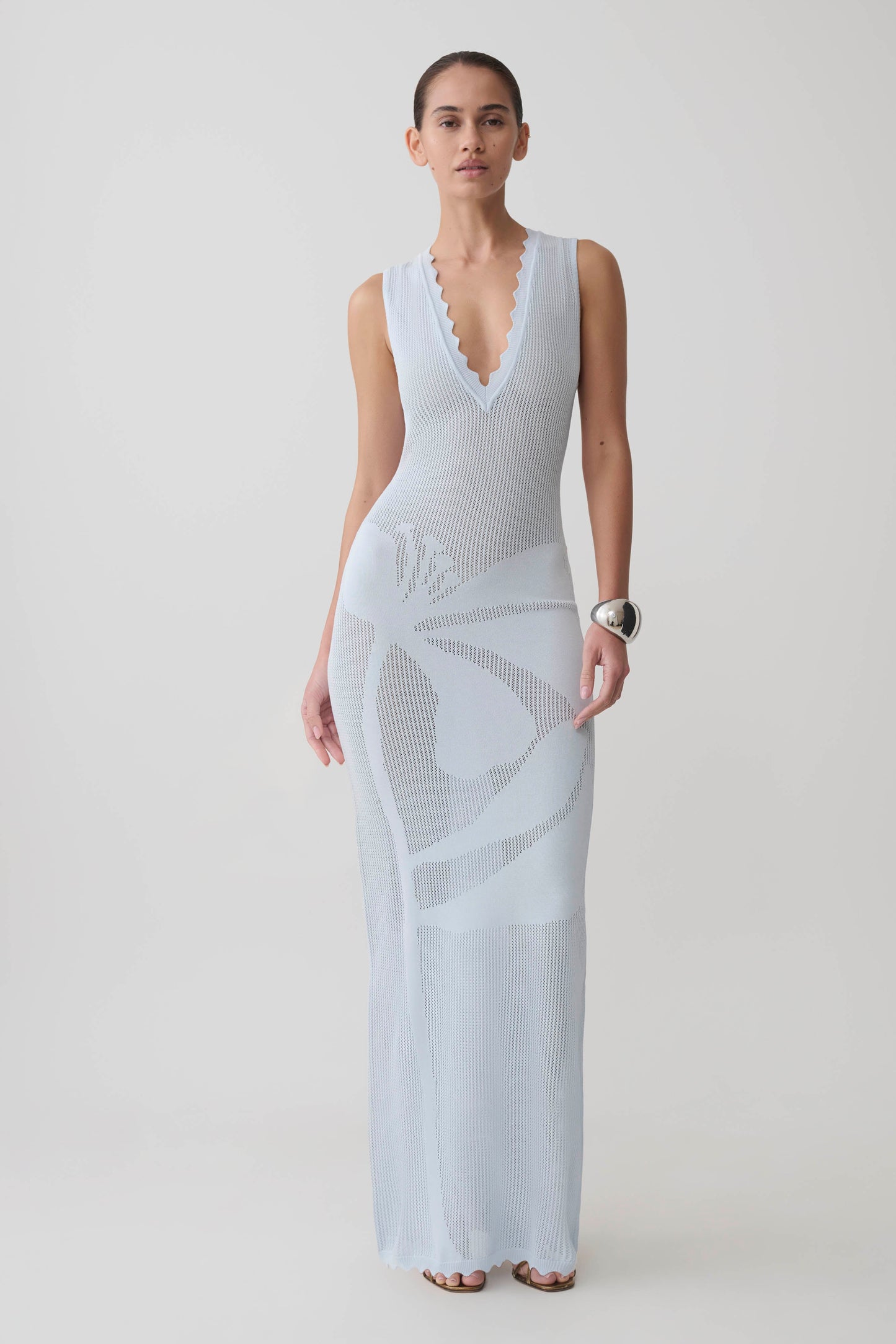 Pippa Floral Knit Maxi Dress - Light Blue