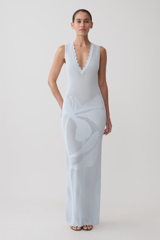 Pippa Floral Knit Maxi Dress - Light Blue