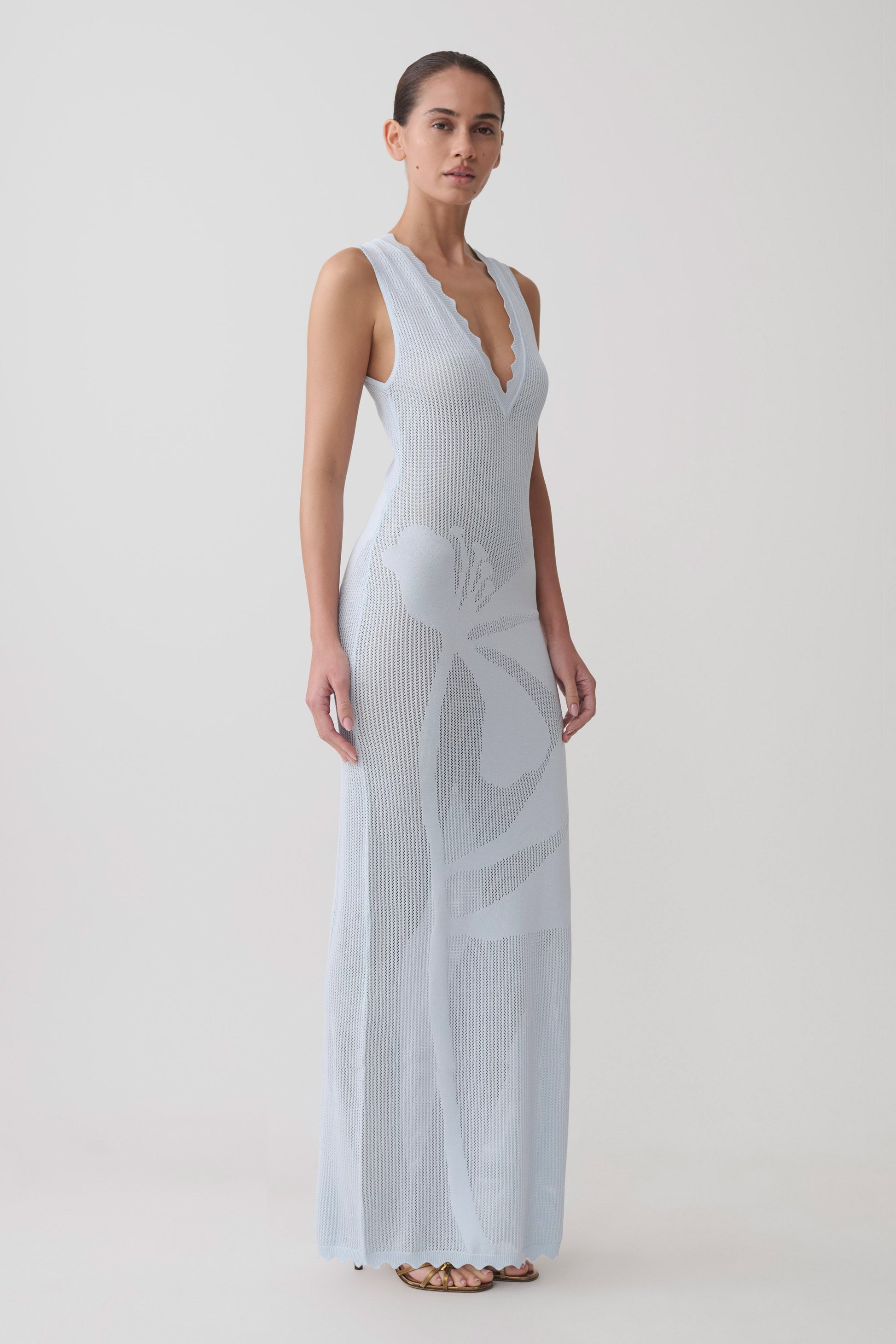 Pippa Floral Knit Maxi Dress - Light Blue #4