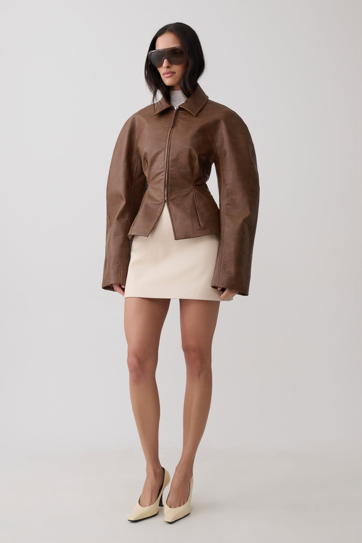 Telma Faux Leather Collared Jacket - Chocolate #4