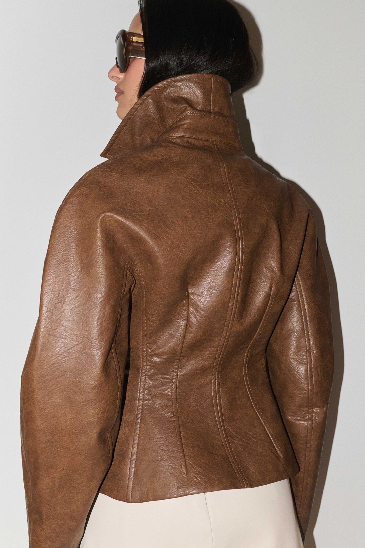 Telma Faux Leather Collared Jacket - Chocolate #2