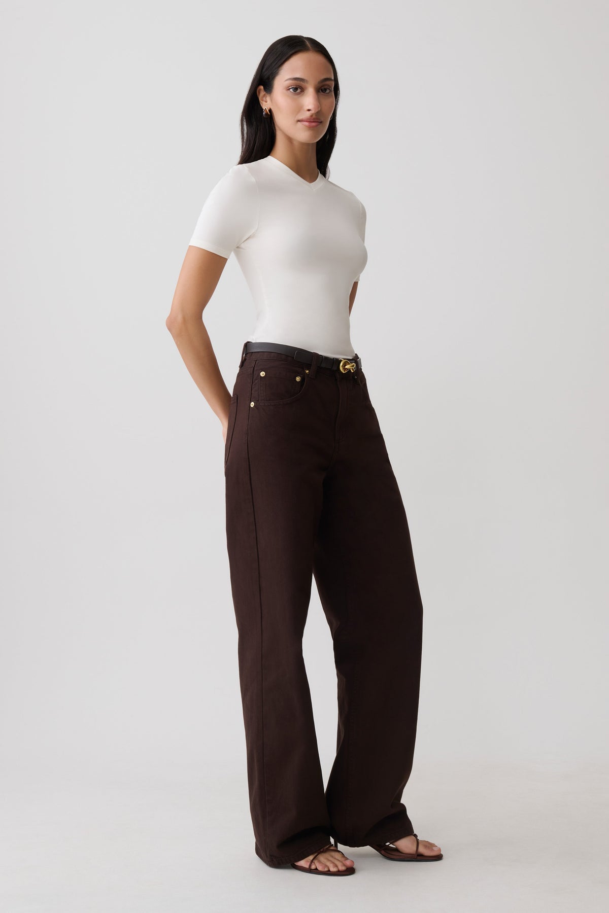 Janelle High V Neck Short Sleeve Top - Ivory #3